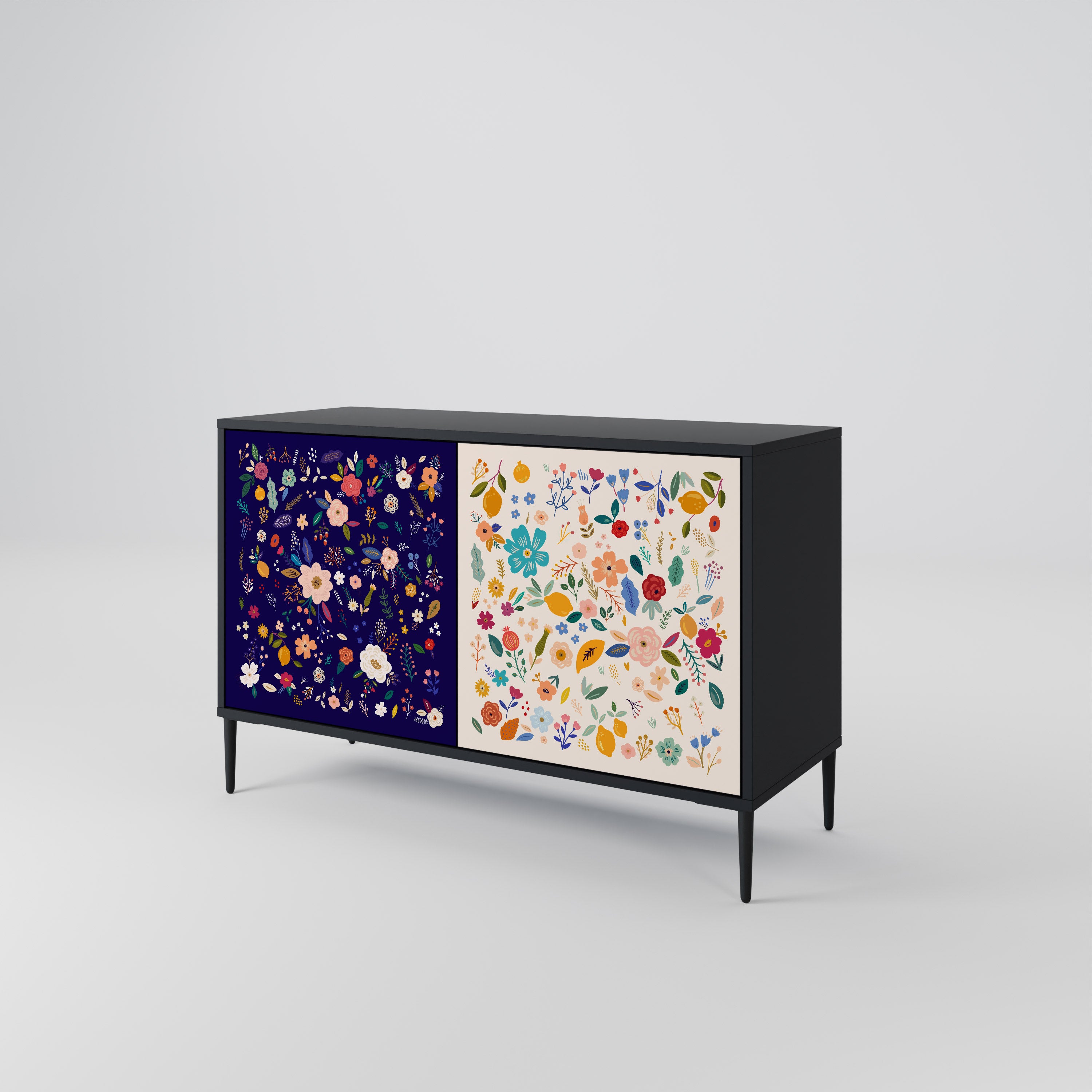 FLORAL COMBINATION 2-Door Sideboard in Black Finish
