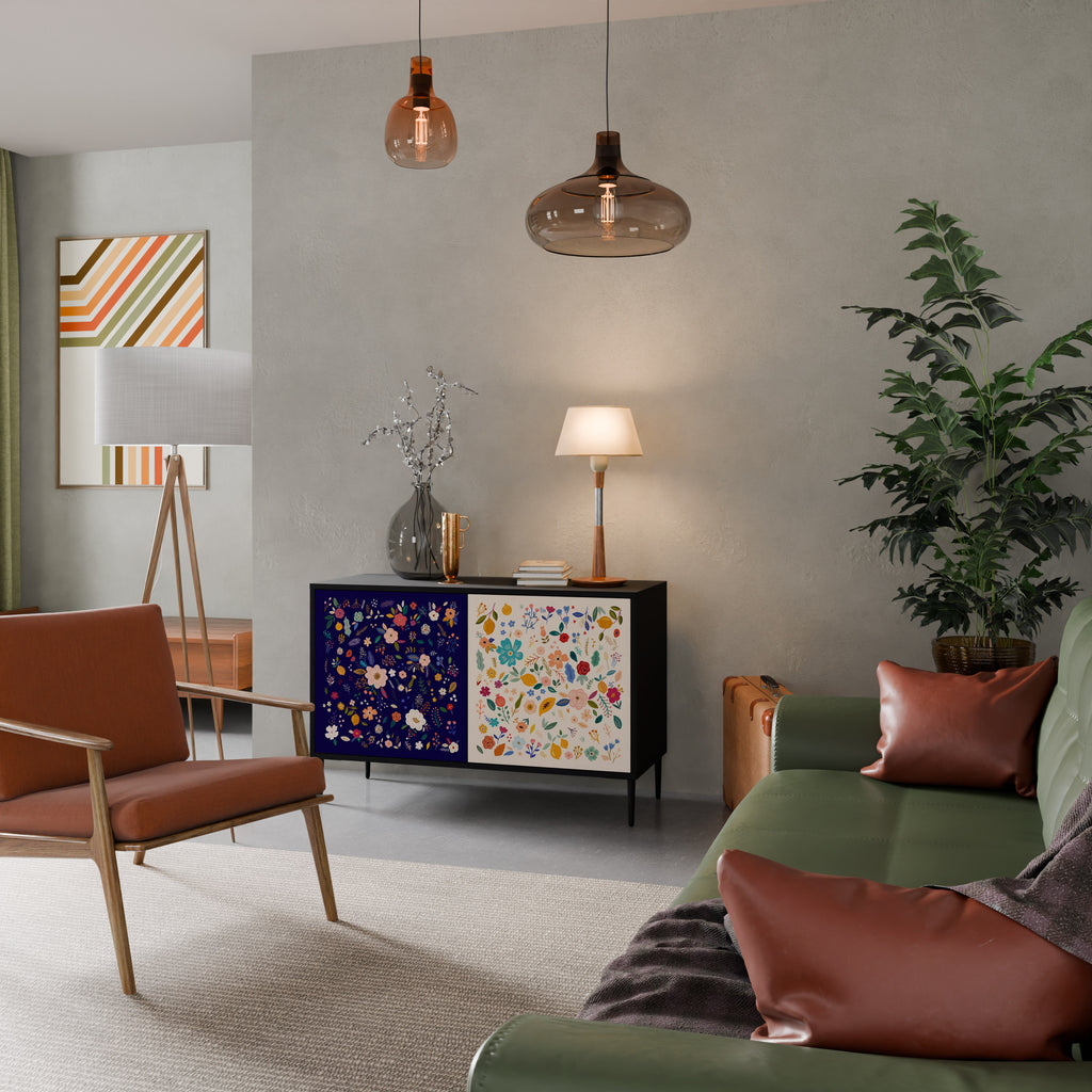 FLORAL COMBINATION 2-Door Sideboard in Black Finish