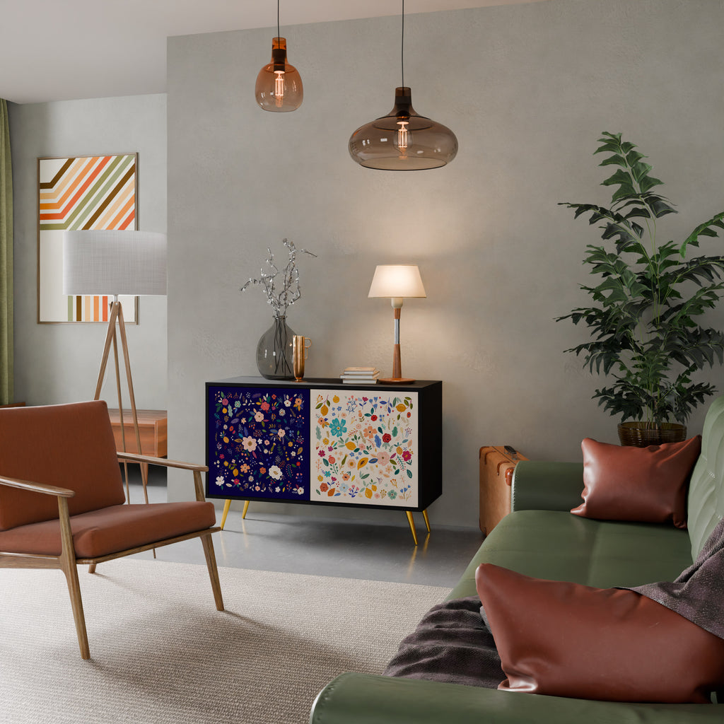 FLORAL COMBINATION 2-Door Sideboard in Black Finish