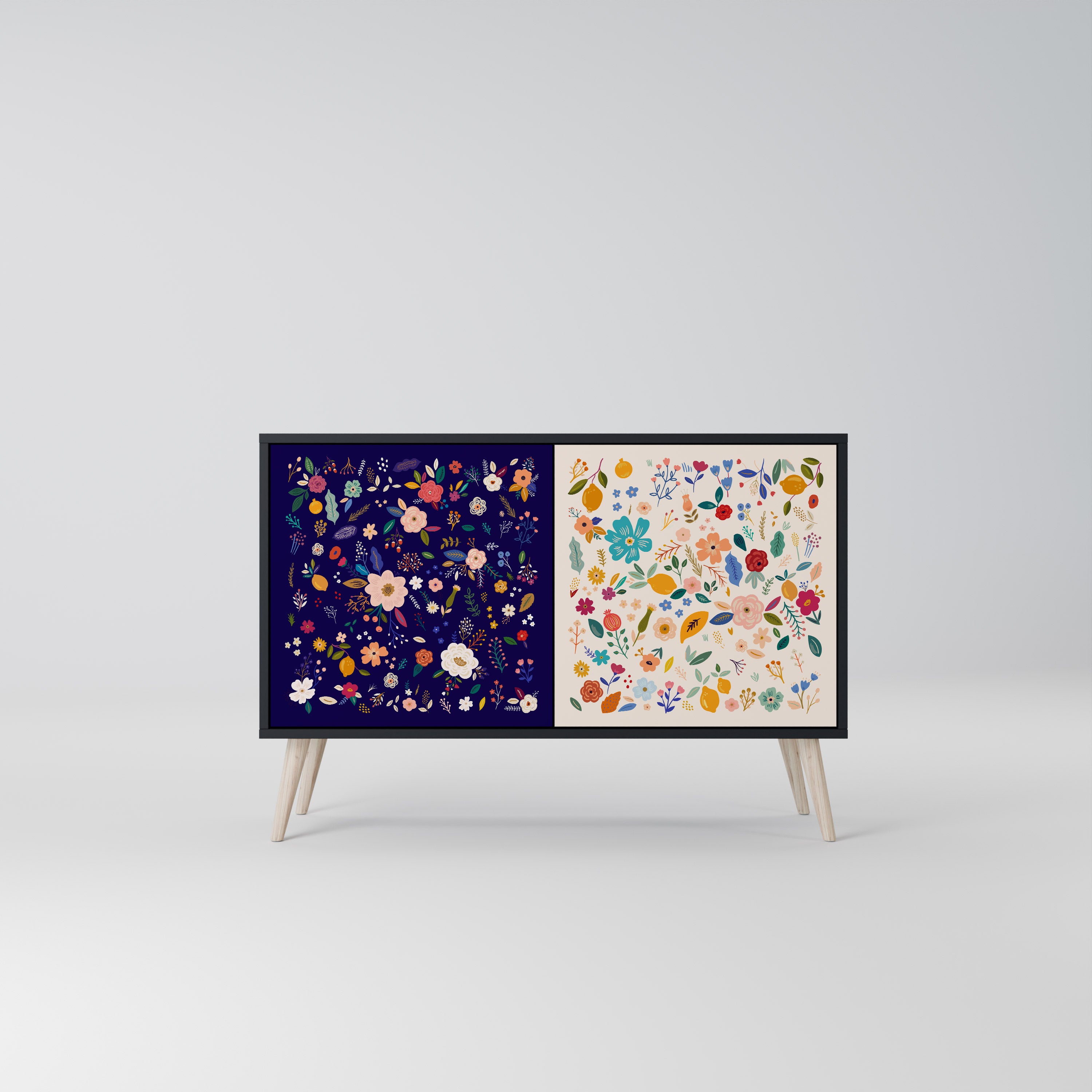 FLORAL COMBINATION 2-Door Sideboard in Black Finish