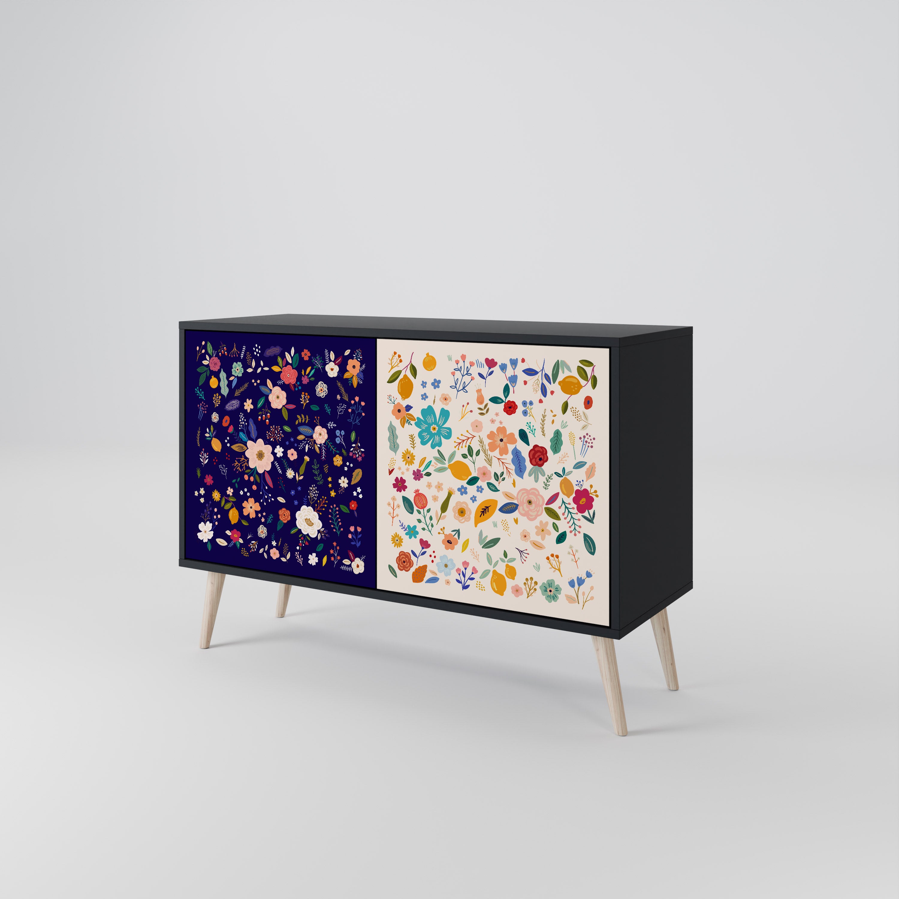 FLORAL COMBINATION 2-Door Sideboard in Black Finish