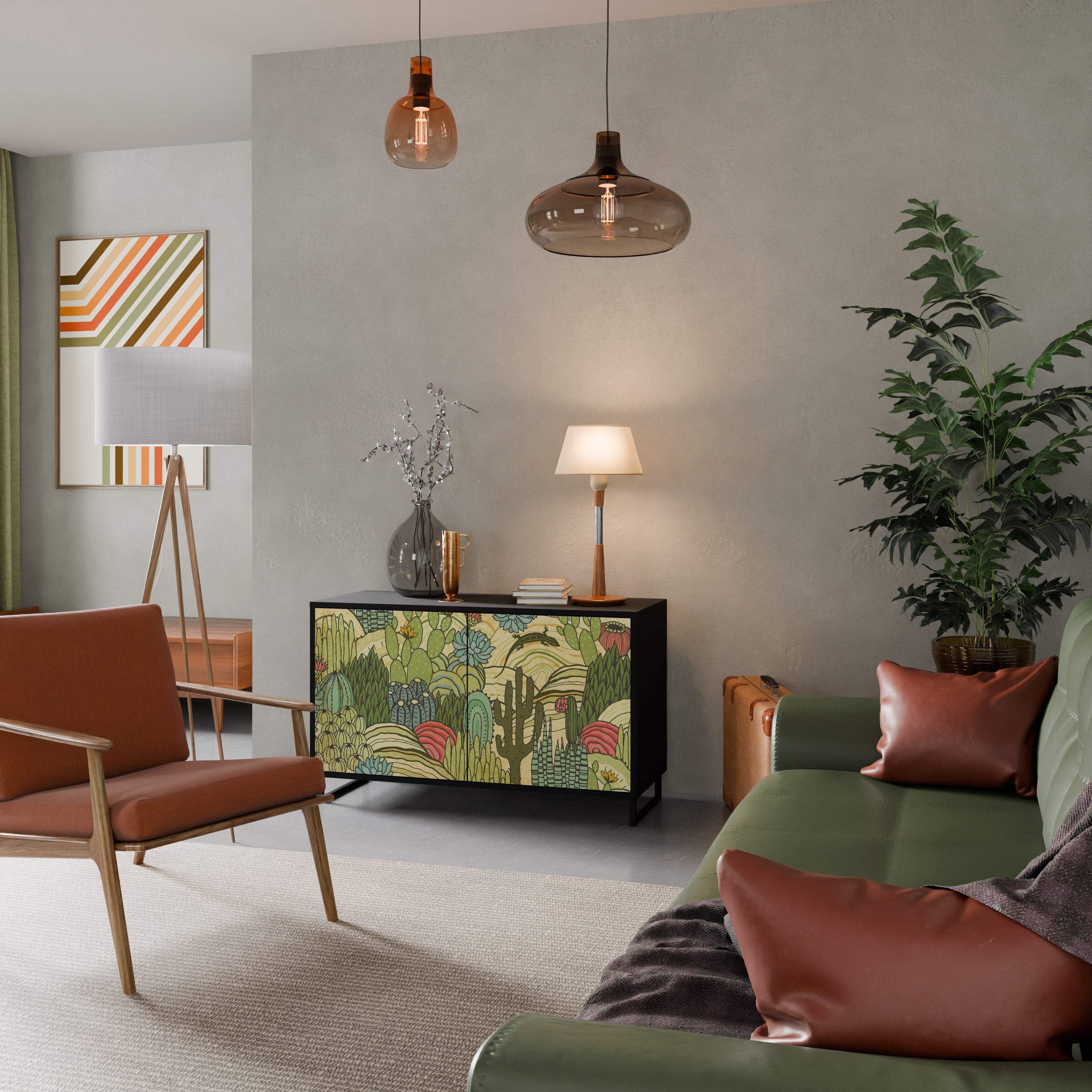 SUCCULENTS KALEIDOSCOPE 2-Door Sideboard in Black Finish