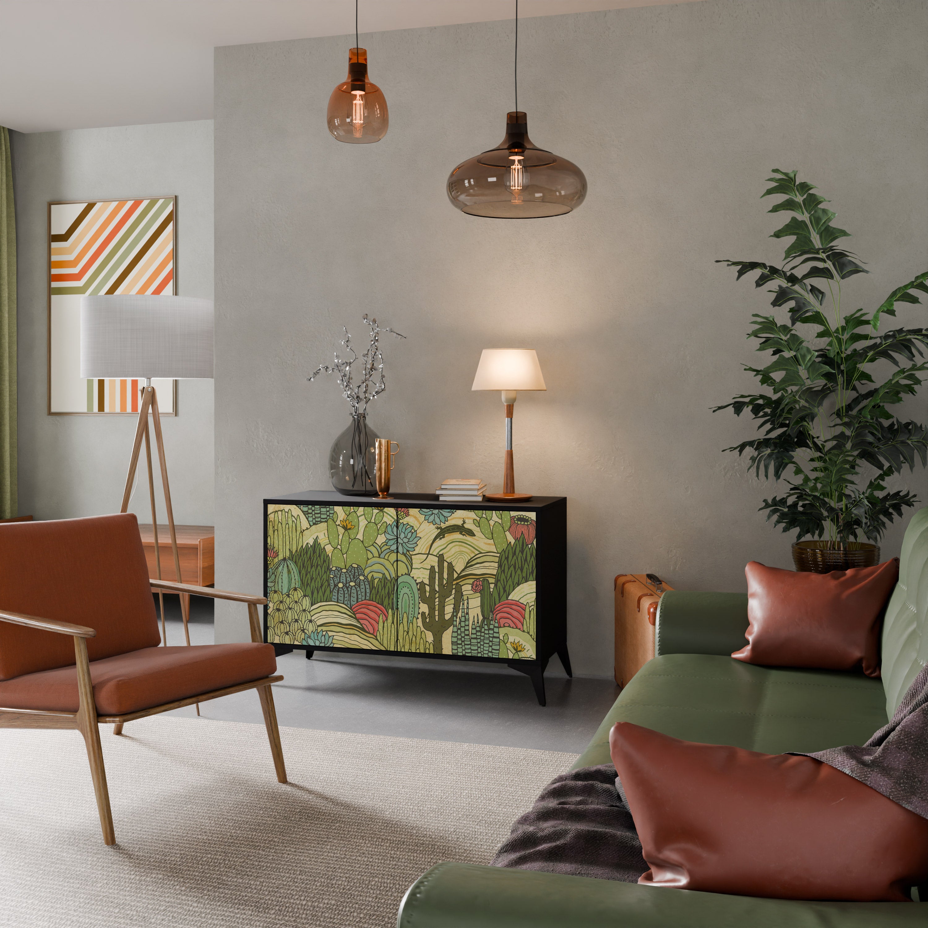 SUCCULENTS KALEIDOSCOPE 2-Door Sideboard in Black Finish