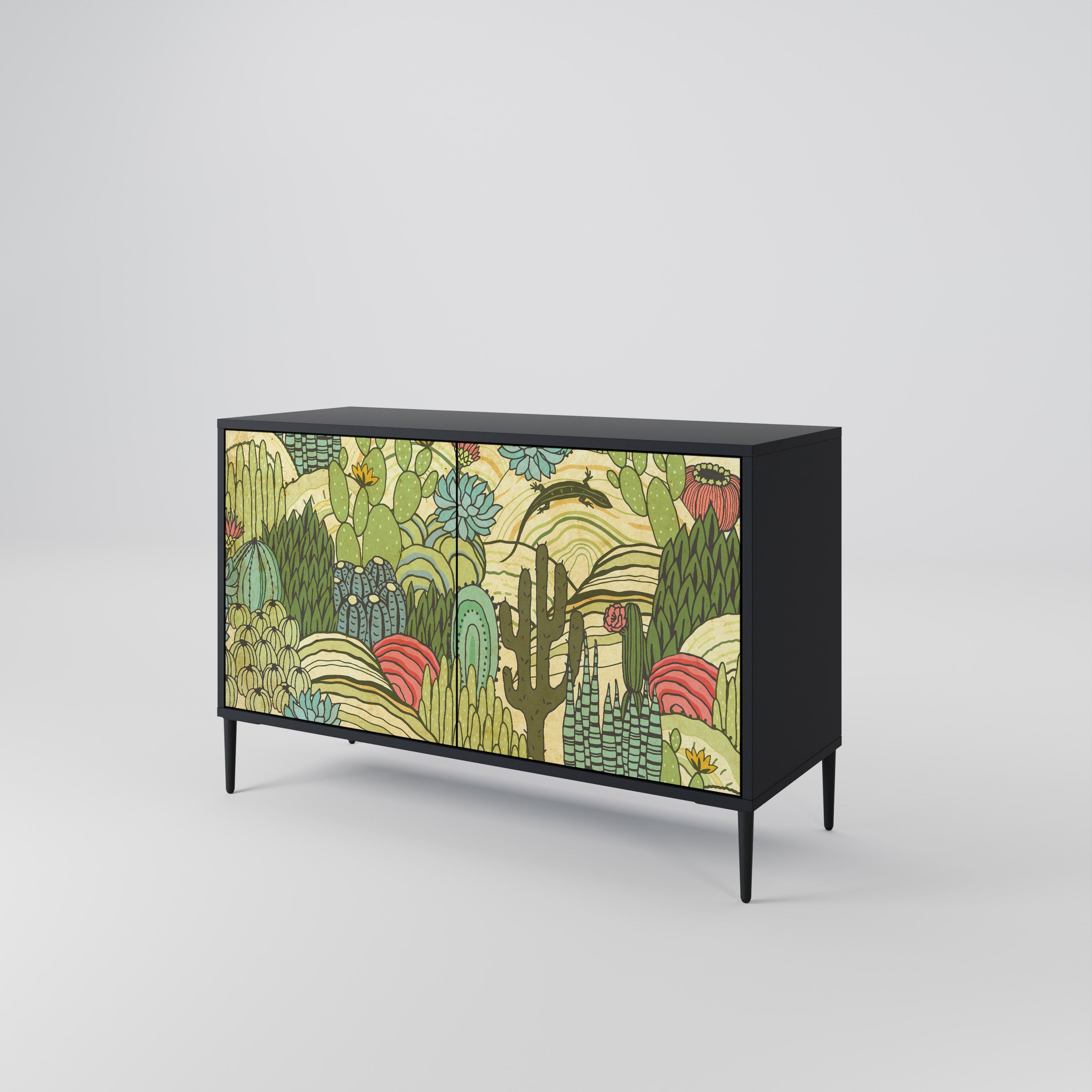 SUCCULENTS KALEIDOSCOPE 2-Door Sideboard in Black Finish