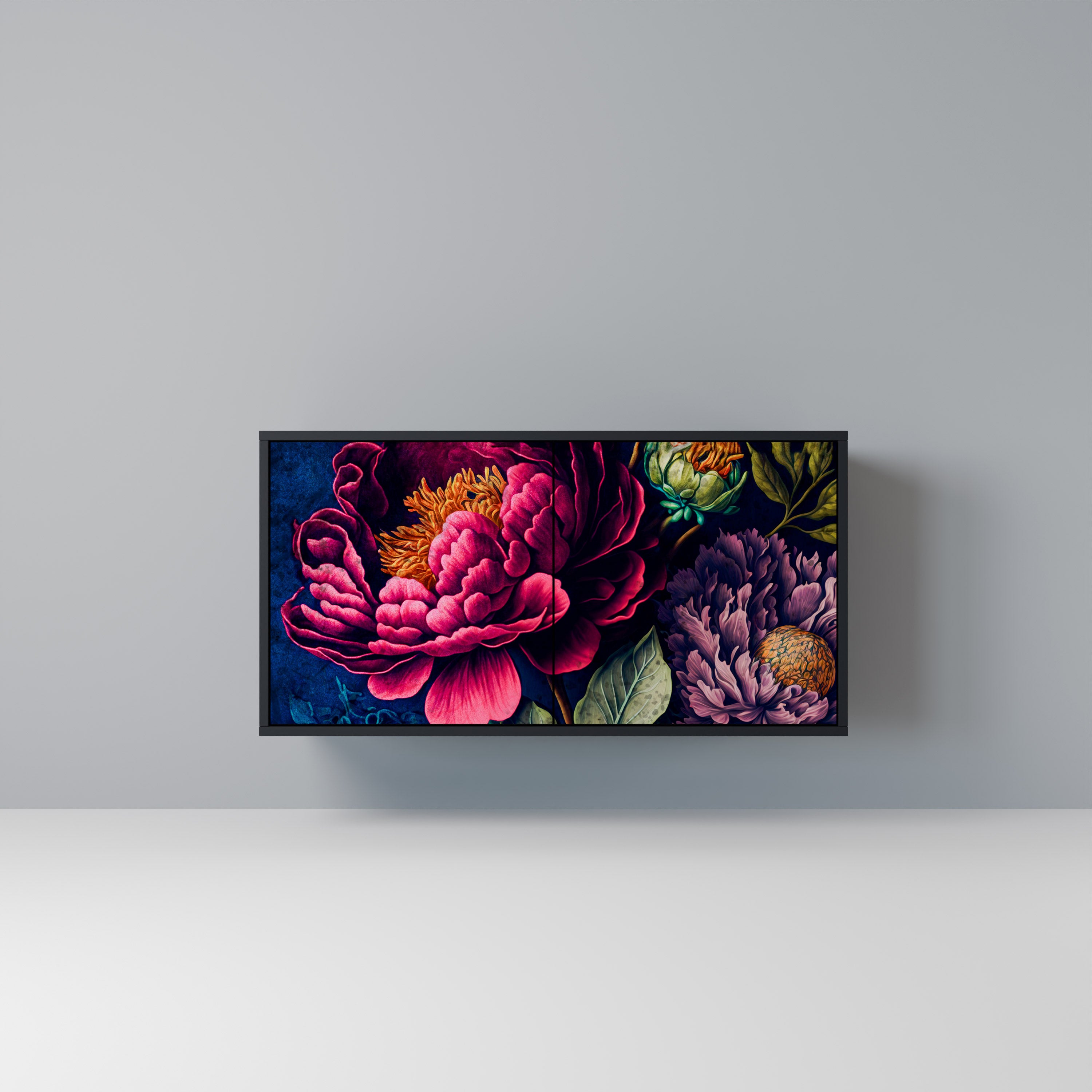 BLOOMING ELEGANCE 2-Door Sideboard in Black Finish