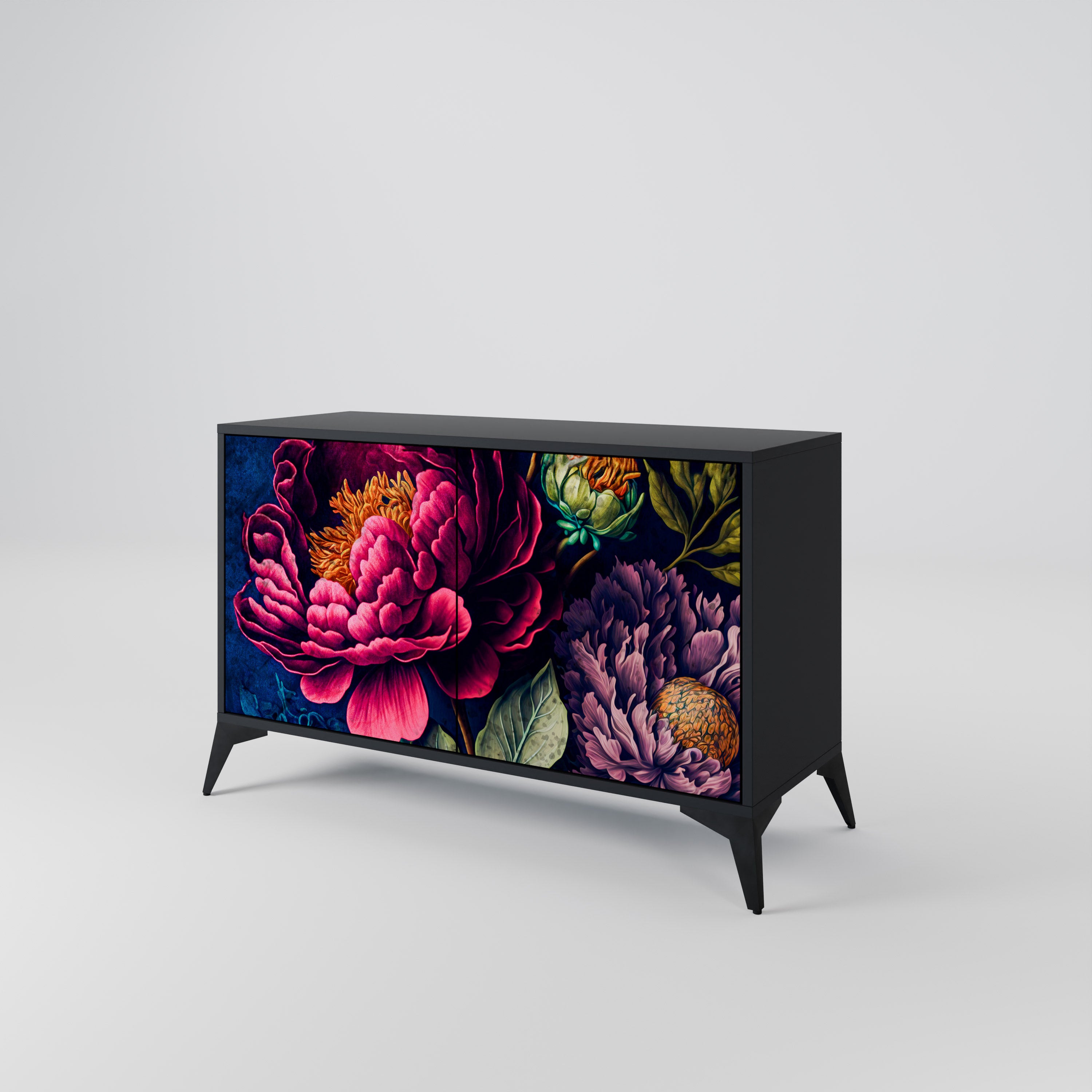 BLOOMING ELEGANCE 2-Door Sideboard in Black Finish
