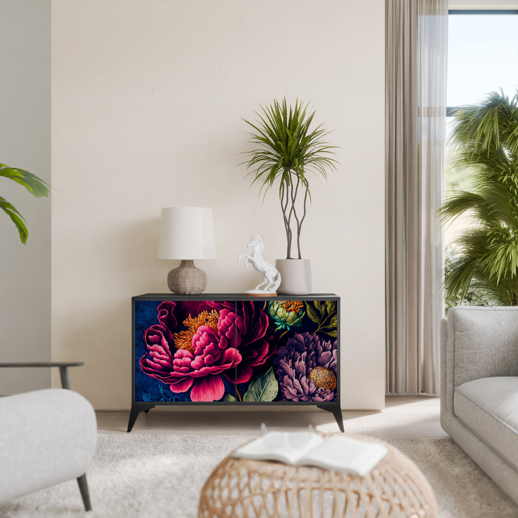 BLOOMING ELEGANCE 2-Door Sideboard in Black Finish