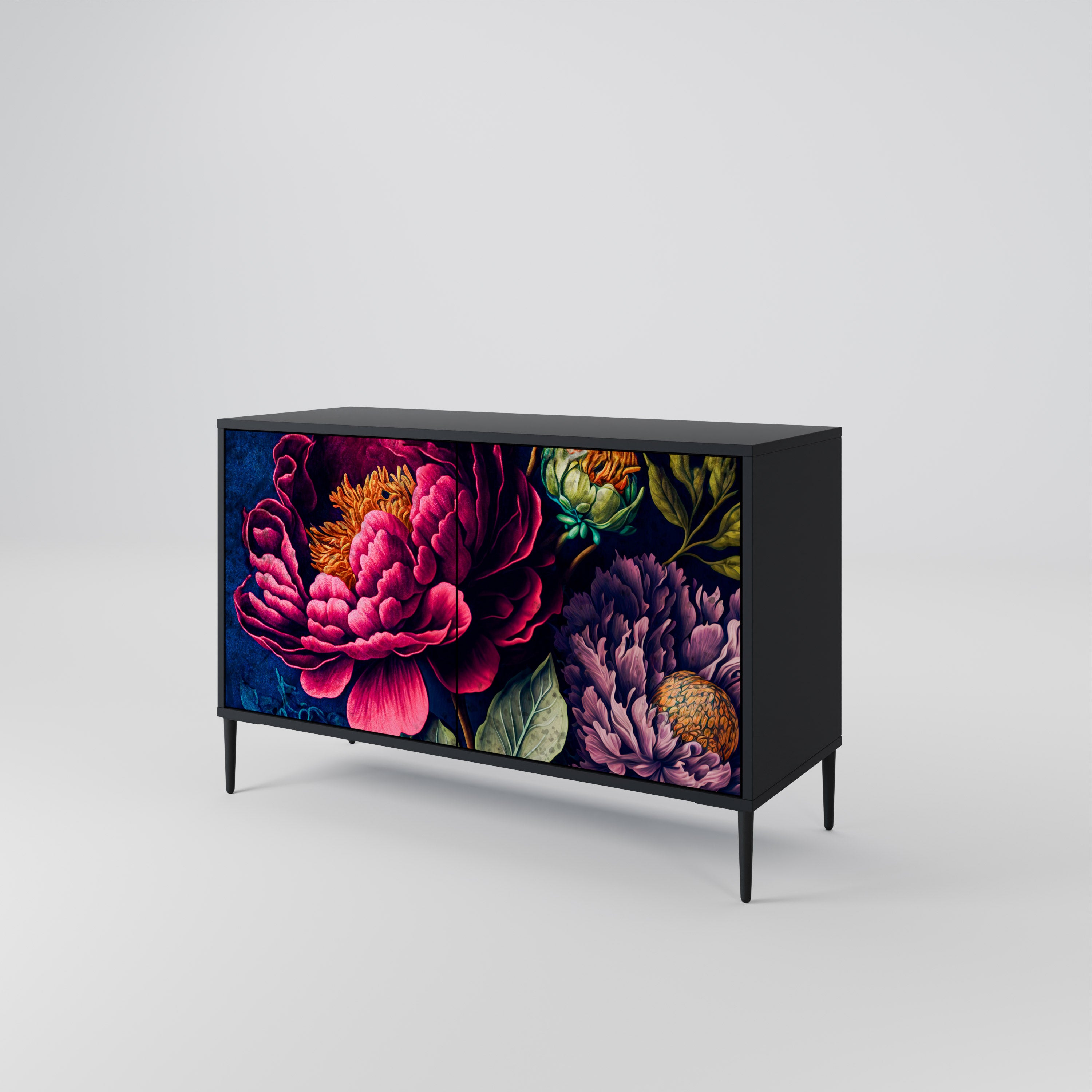BLOOMING ELEGANCE 2-Door Sideboard in Black Finish