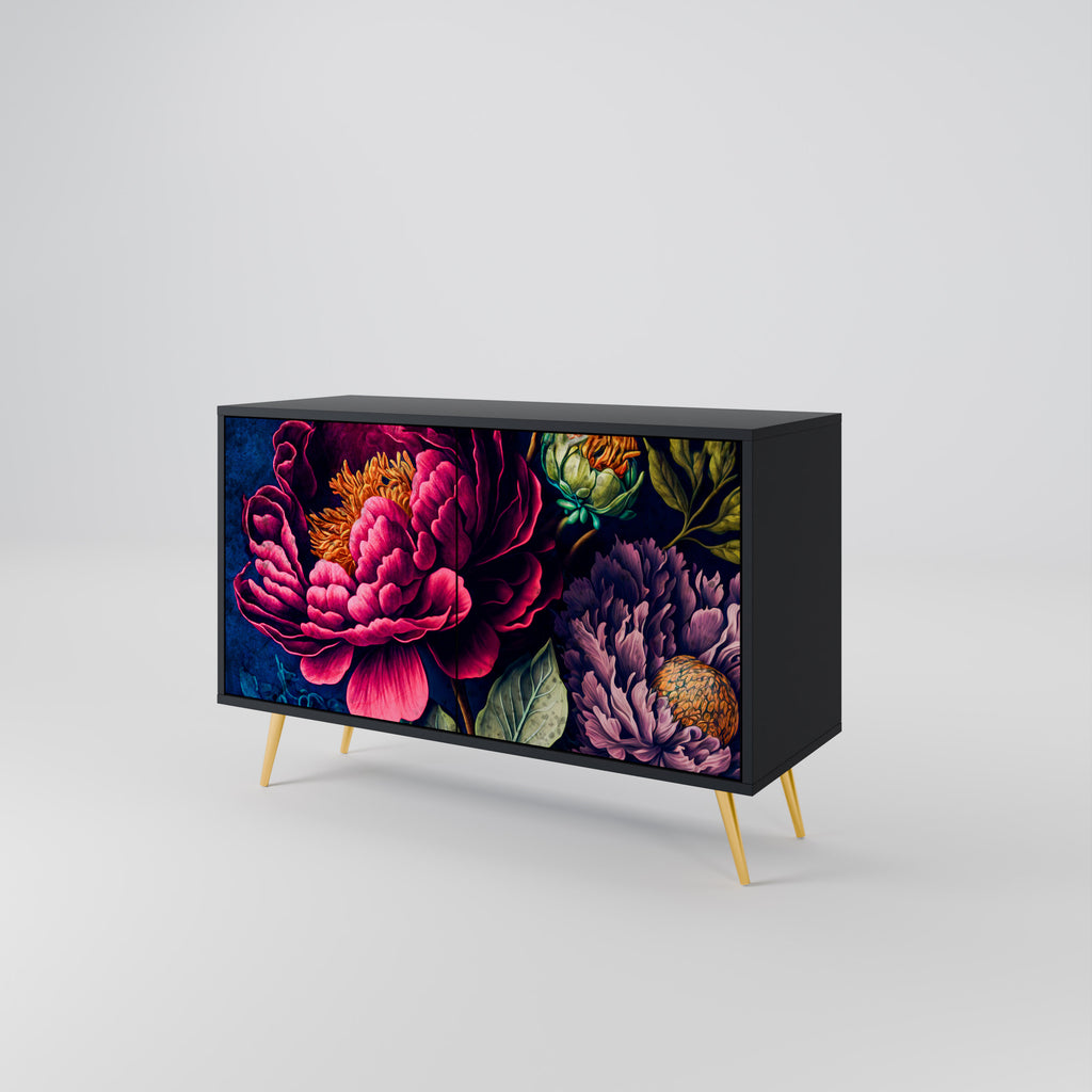 BLOOMING ELEGANCE 2-Door Sideboard in Black Finish