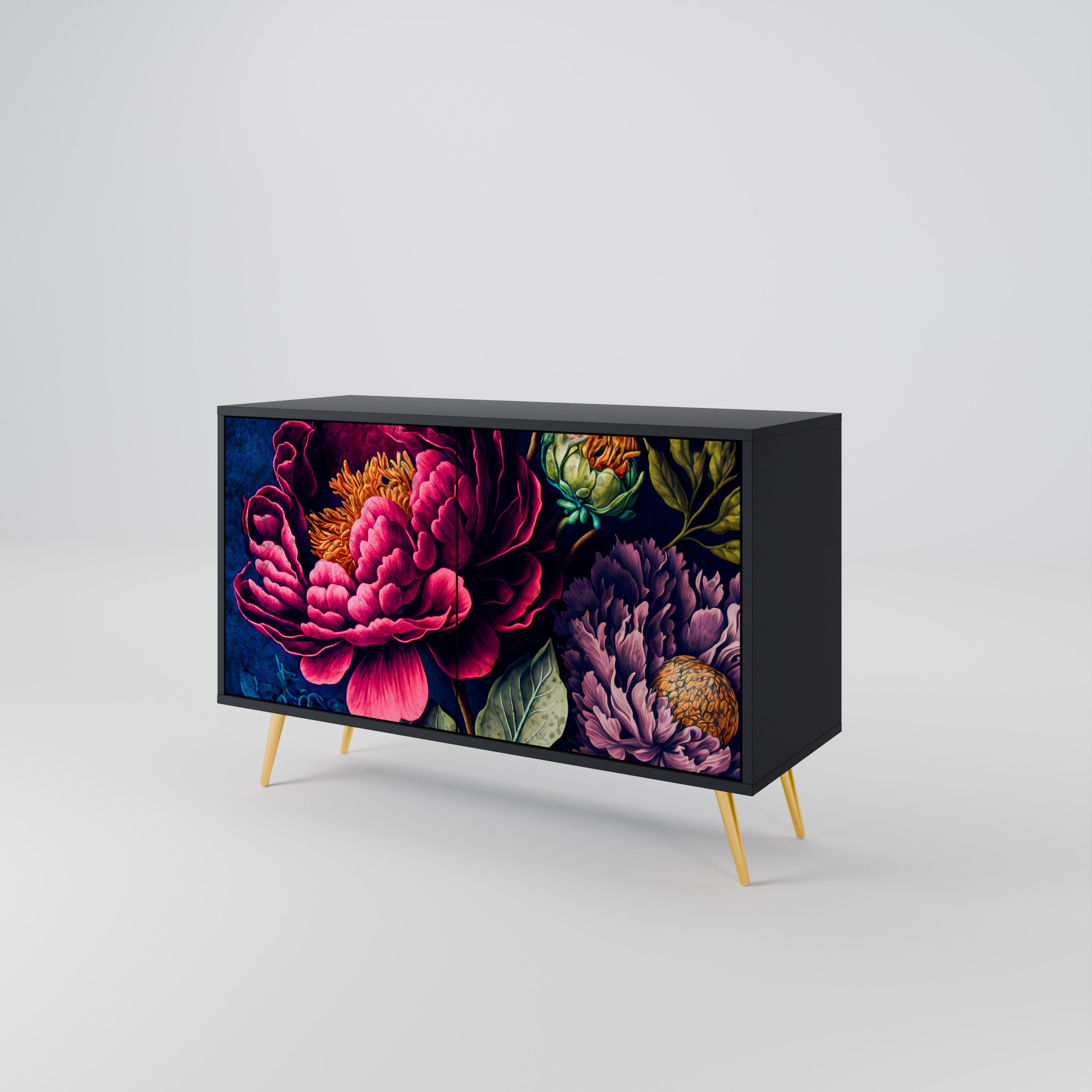 BLOOMING ELEGANCE 2-Door Sideboard in Black Finish