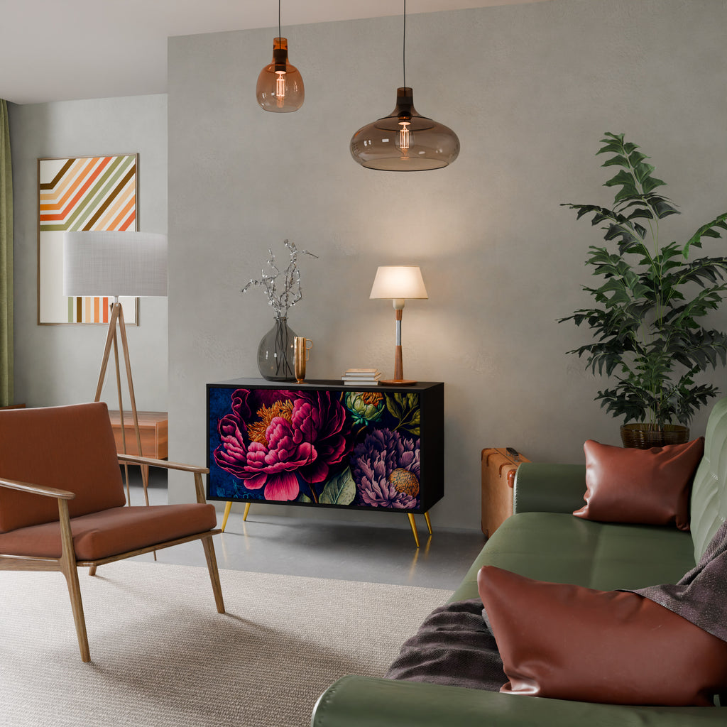 BLOOMING ELEGANCE 2-Door Sideboard in Black Finish