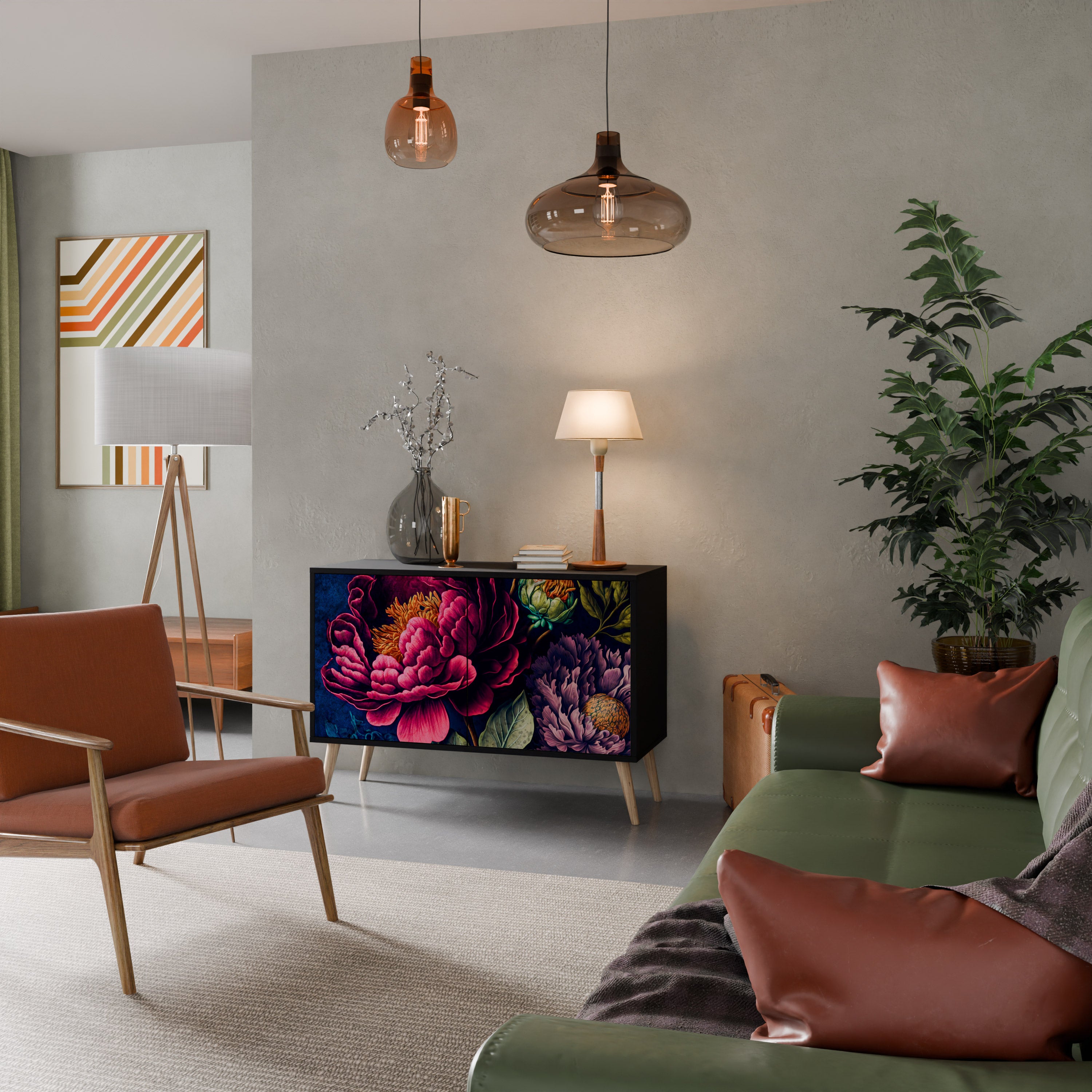 BLOOMING ELEGANCE 2-Door Sideboard in Black Finish