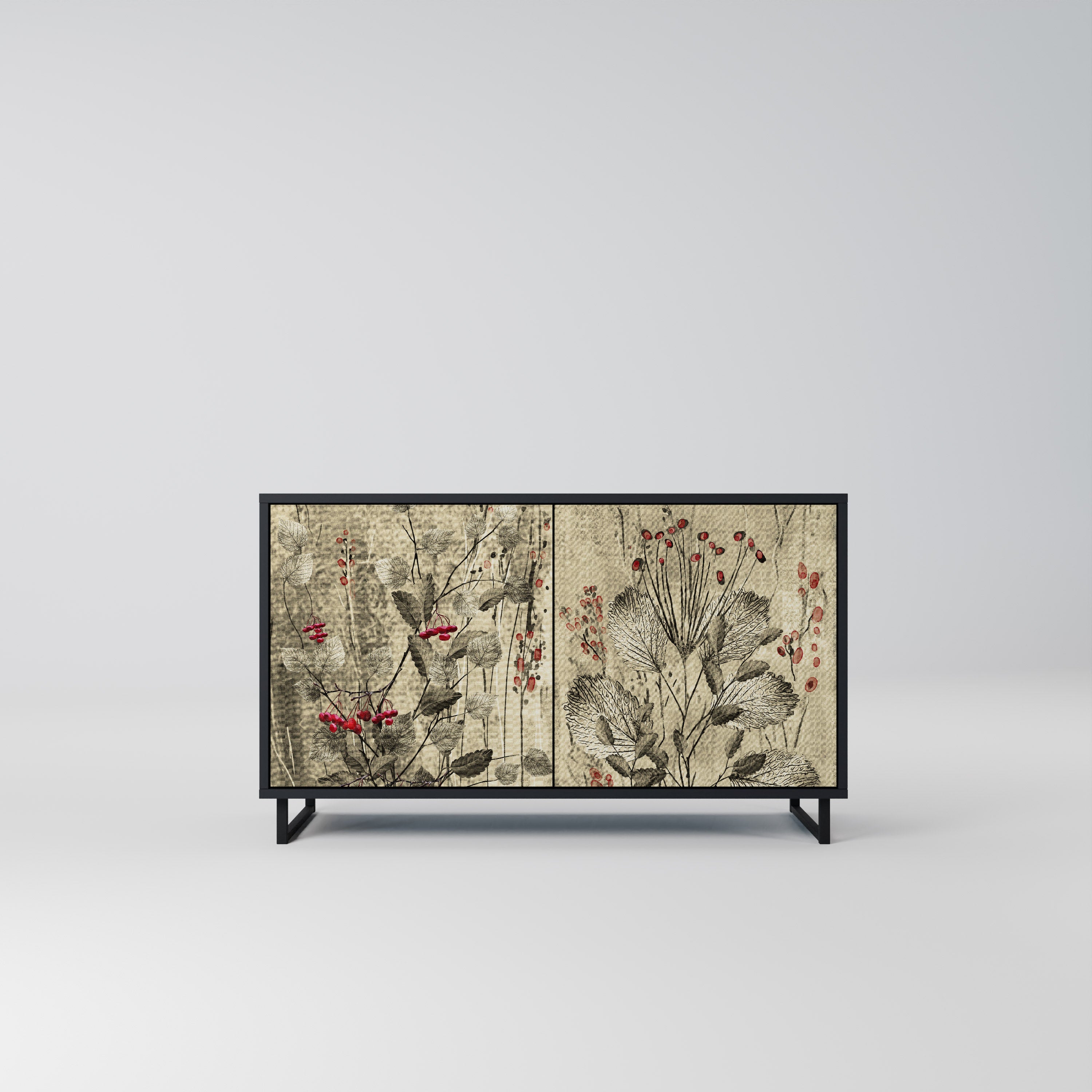 HERBAL GRACE 2-Door Sideboard in Black Finish