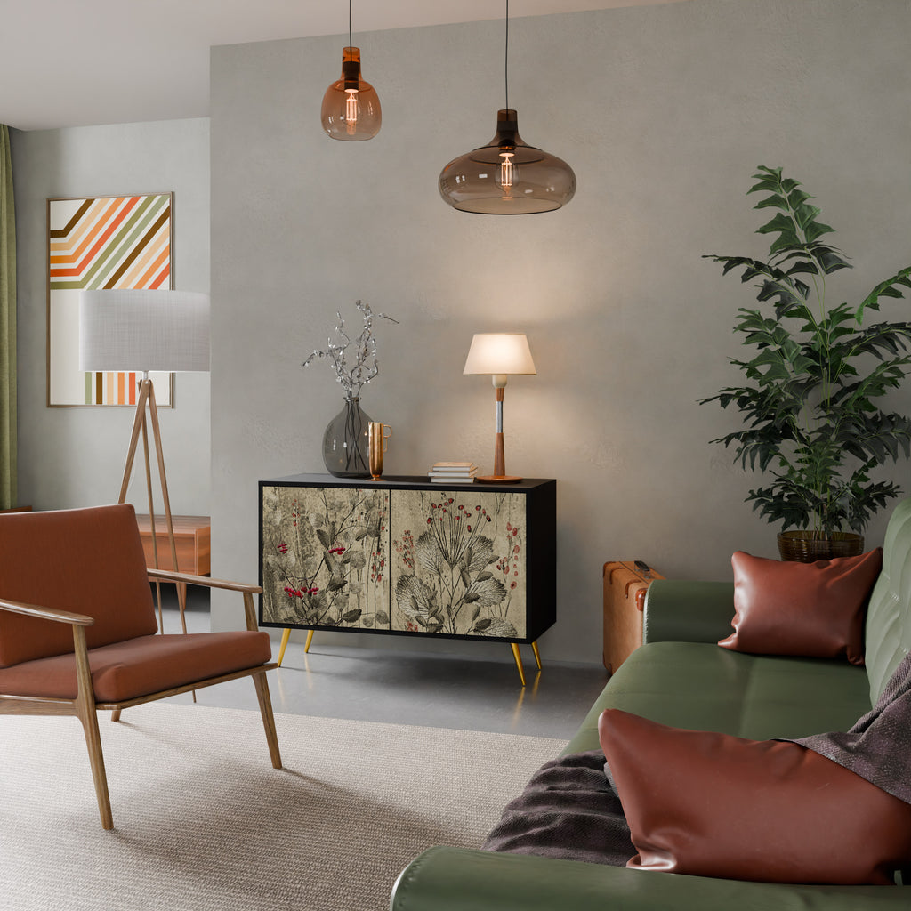 HERBAL GRACE 2-Door Sideboard in Black Finish