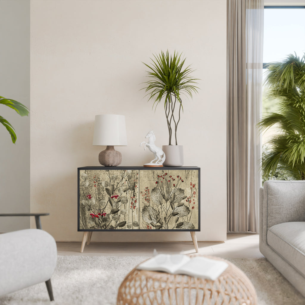 HERBAL GRACE 2-Door Sideboard in Black Finish