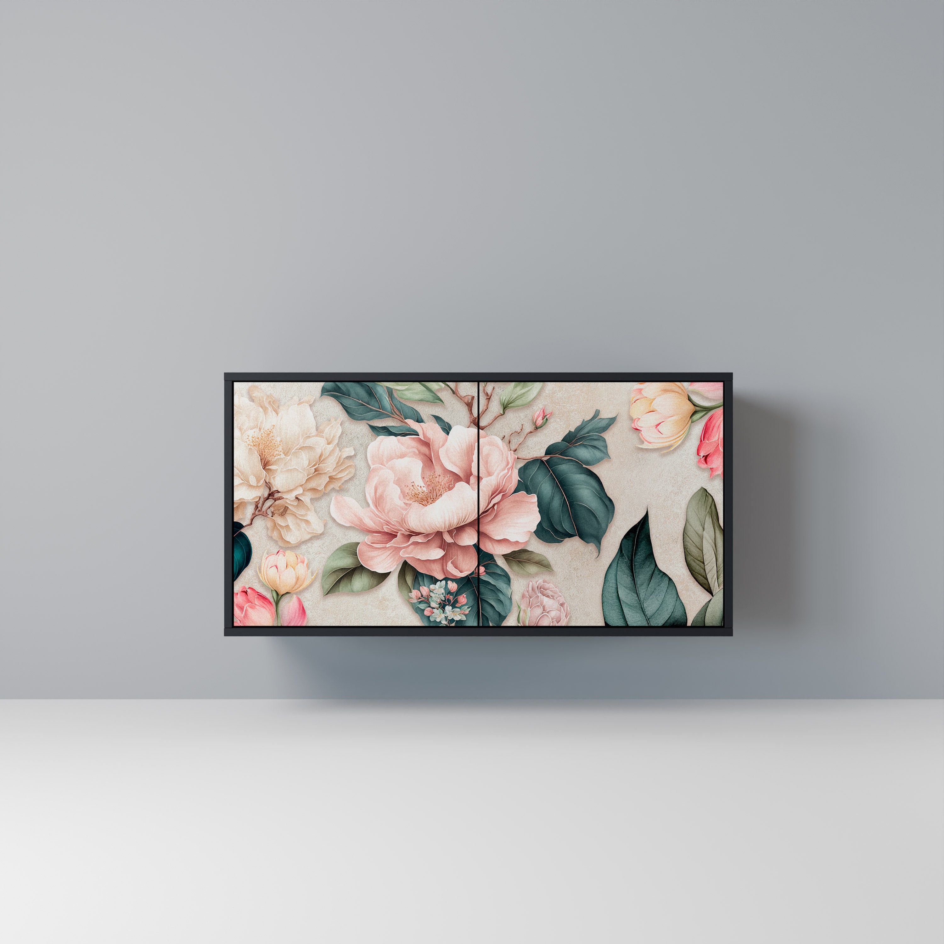 FLORAL GRACE 2-Door Sideboard in Black Finish