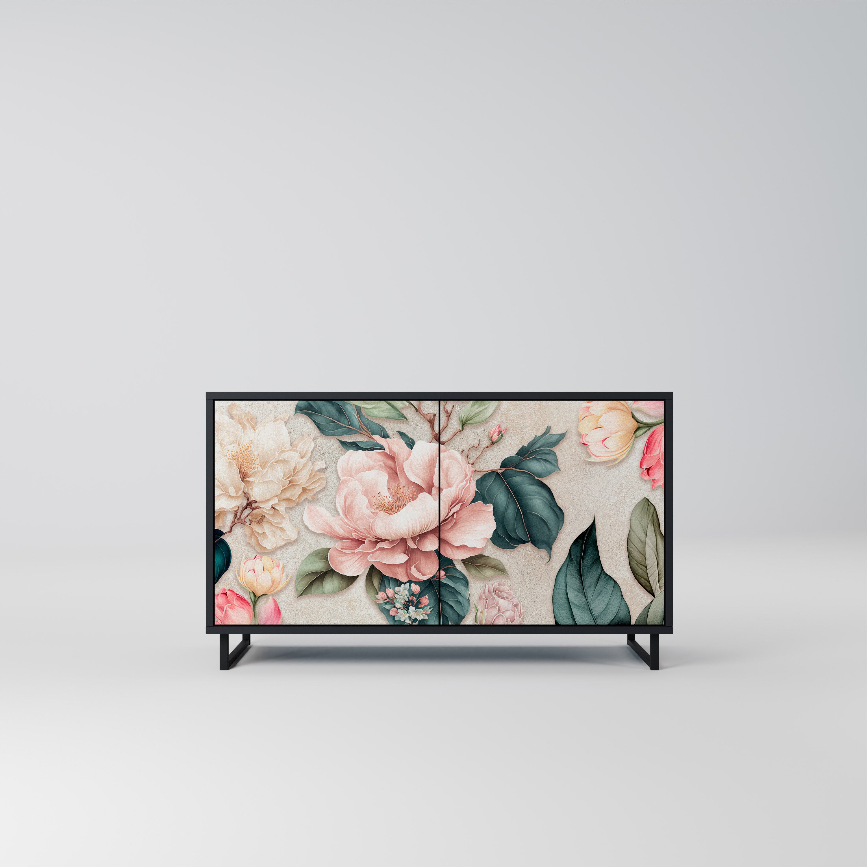 FLORAL GRACE 2-Door Sideboard in Black Finish