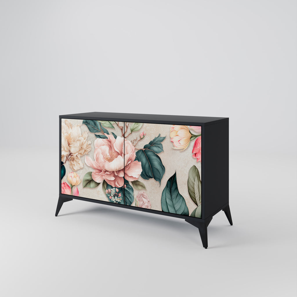 FLORAL GRACE 2-Door Sideboard in Black Finish