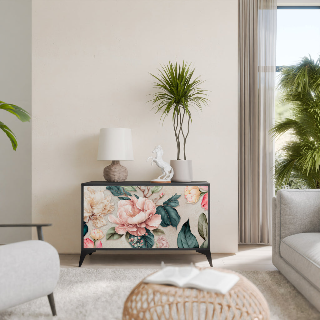 FLORAL GRACE 2-Door Sideboard in Black Finish