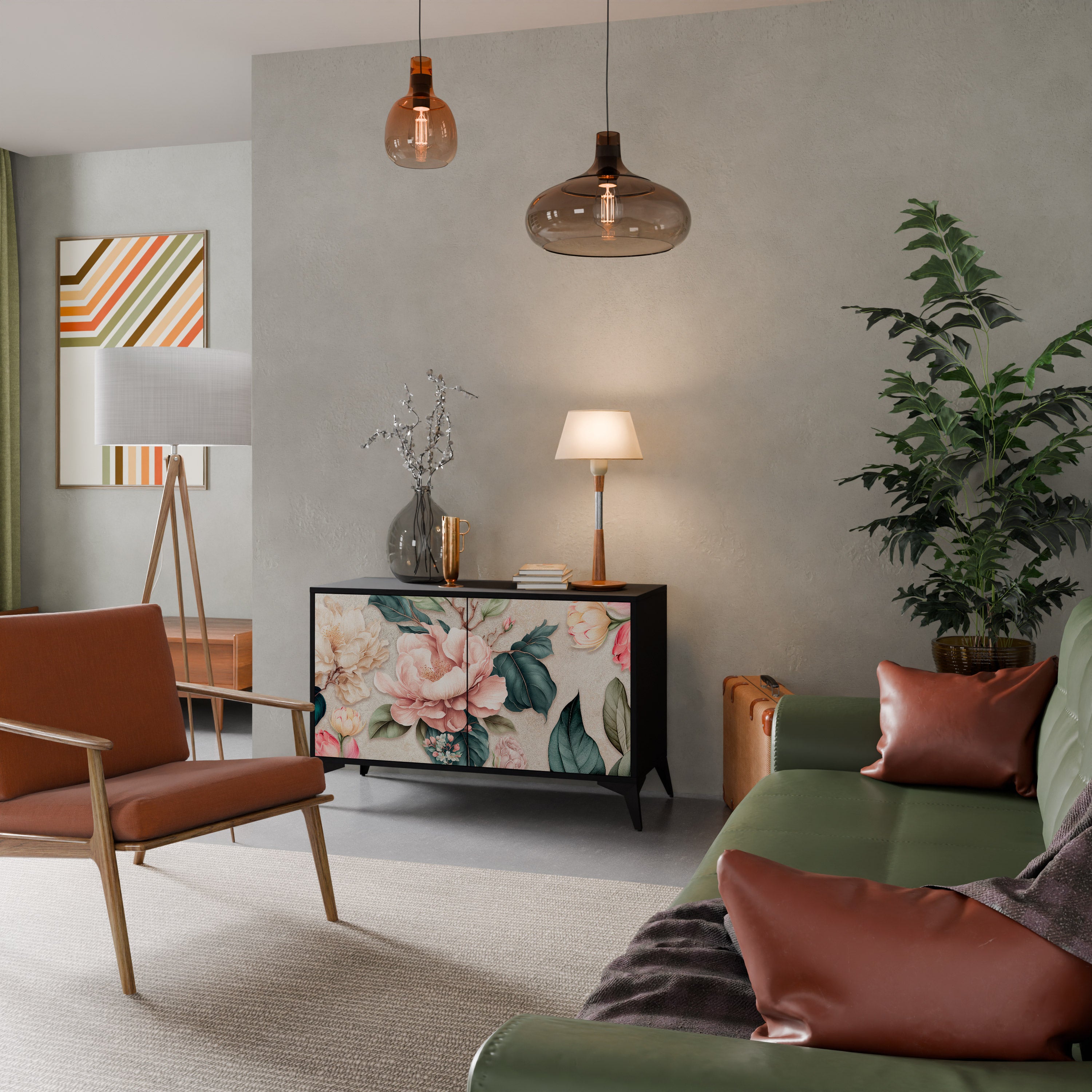 FLORAL GRACE 2-Door Sideboard in Black Finish