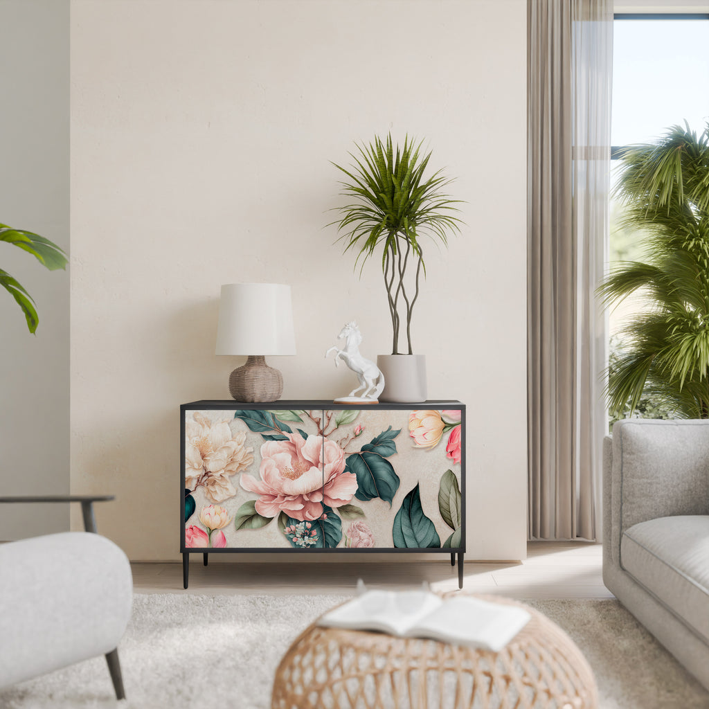 FLORAL GRACE 2-Door Sideboard in Black Finish