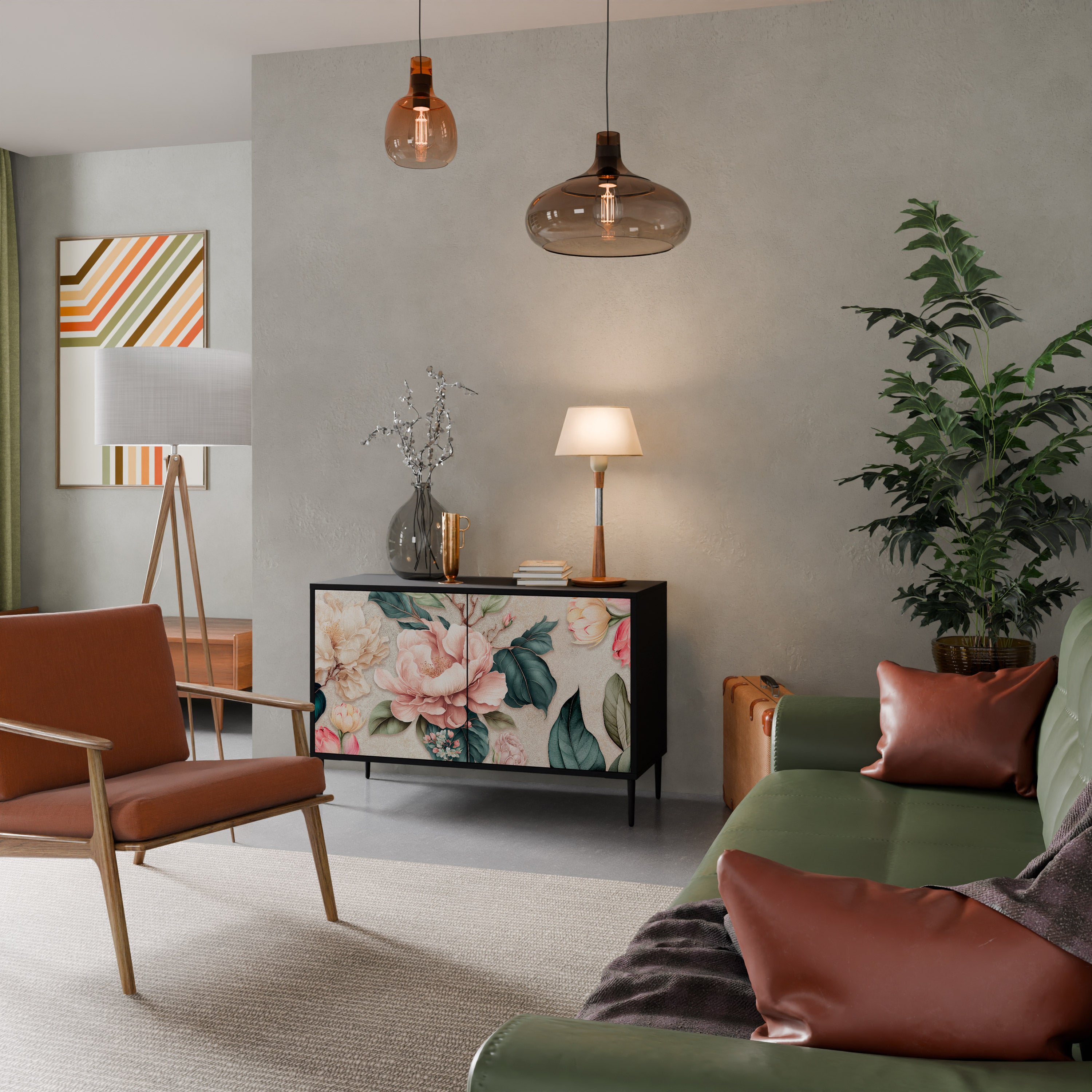 FLORAL GRACE 2-Door Sideboard in Black Finish