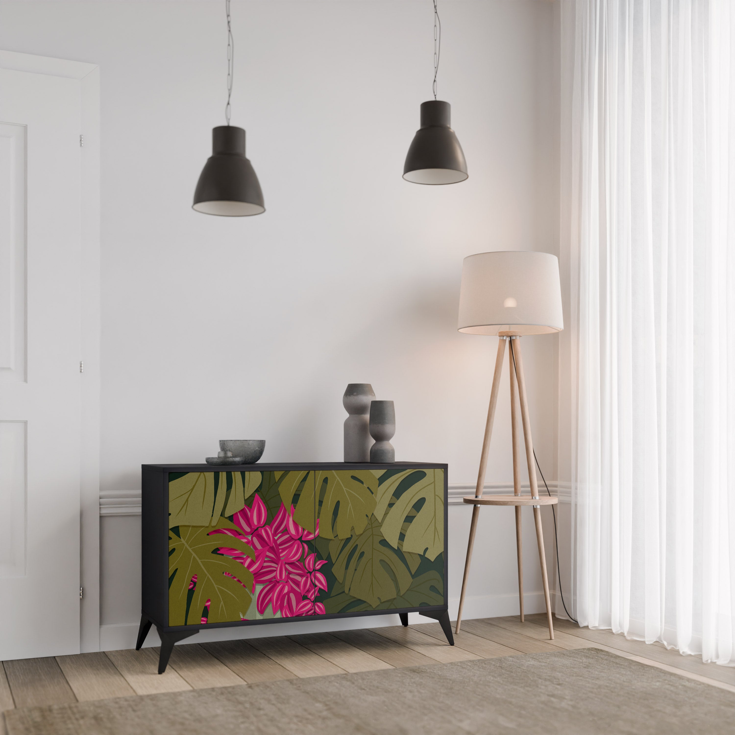TROPICAL BEAUTY 2-Door Sideboard in Black Finish