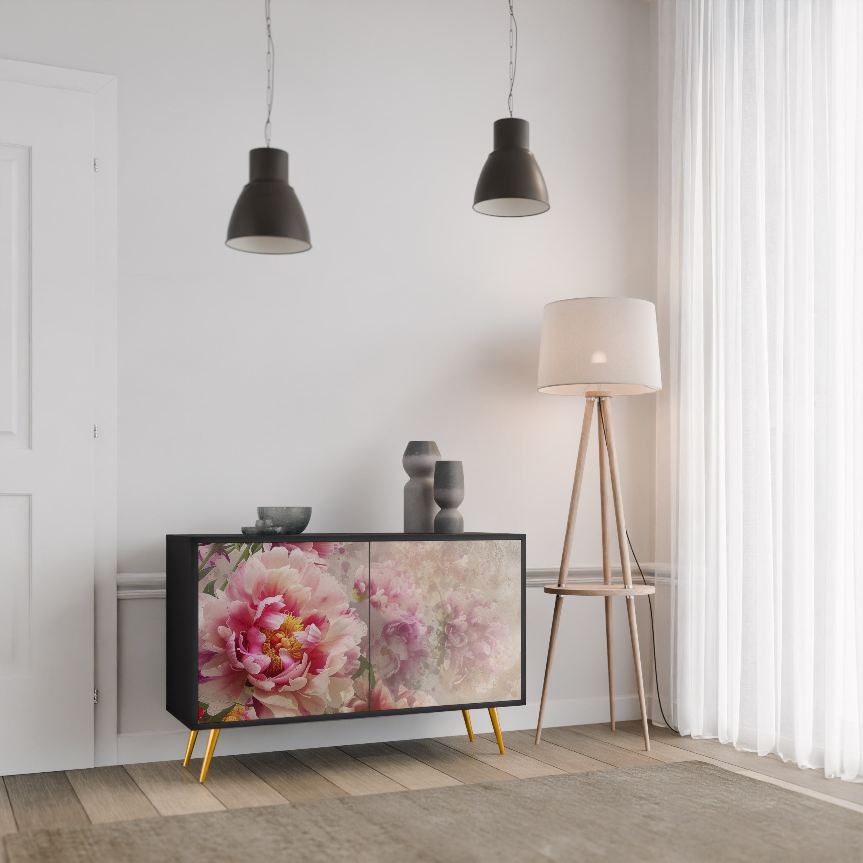 PEONY WHISPER 2-Door Sideboard in Black Finish