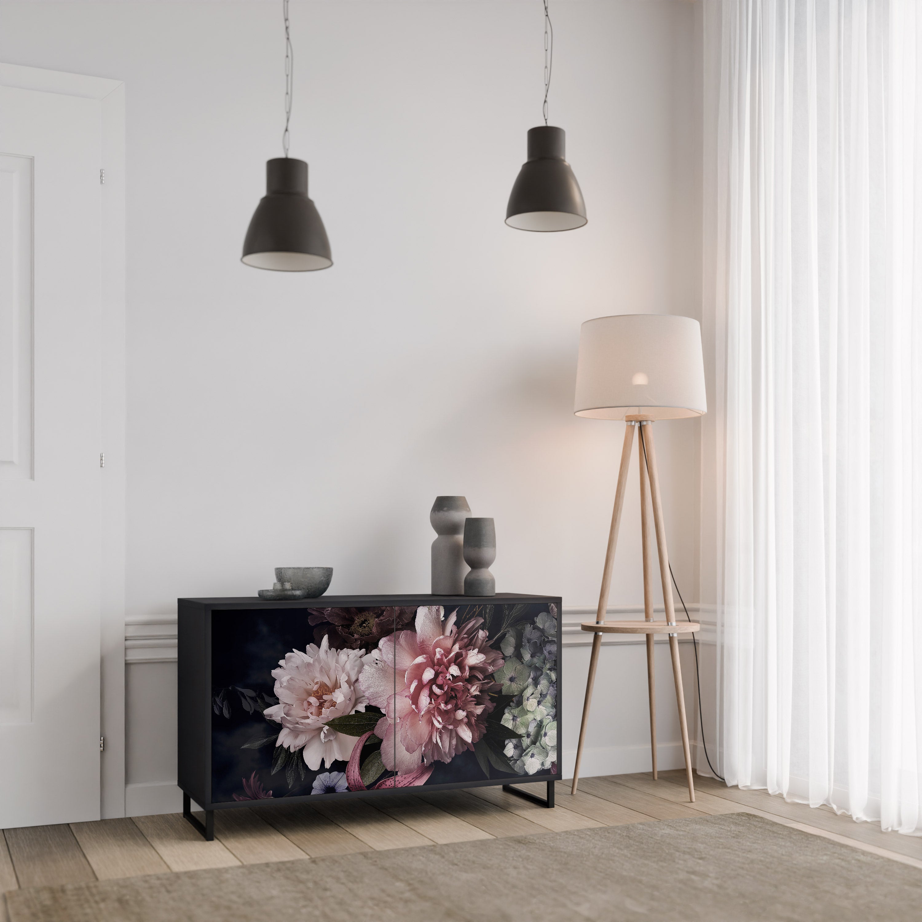PURE BLOSSOM 2-Door Sideboard in Black Finish
