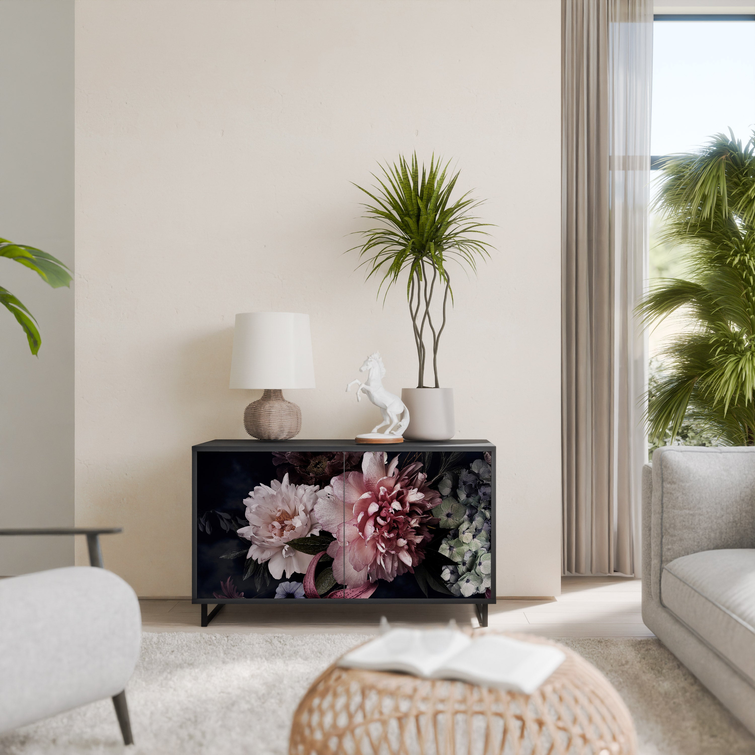 PURE BLOSSOM 2-Door Sideboard in Black Finish