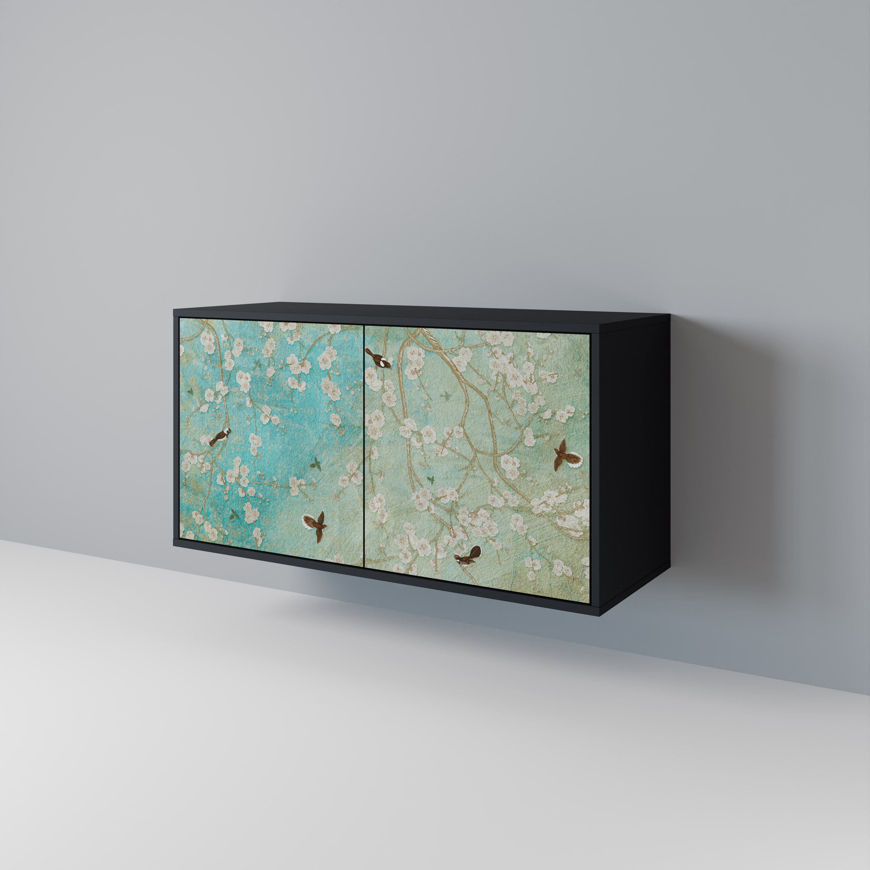 BLOOMING CHARM 2-Door Sideboard in Black Finish