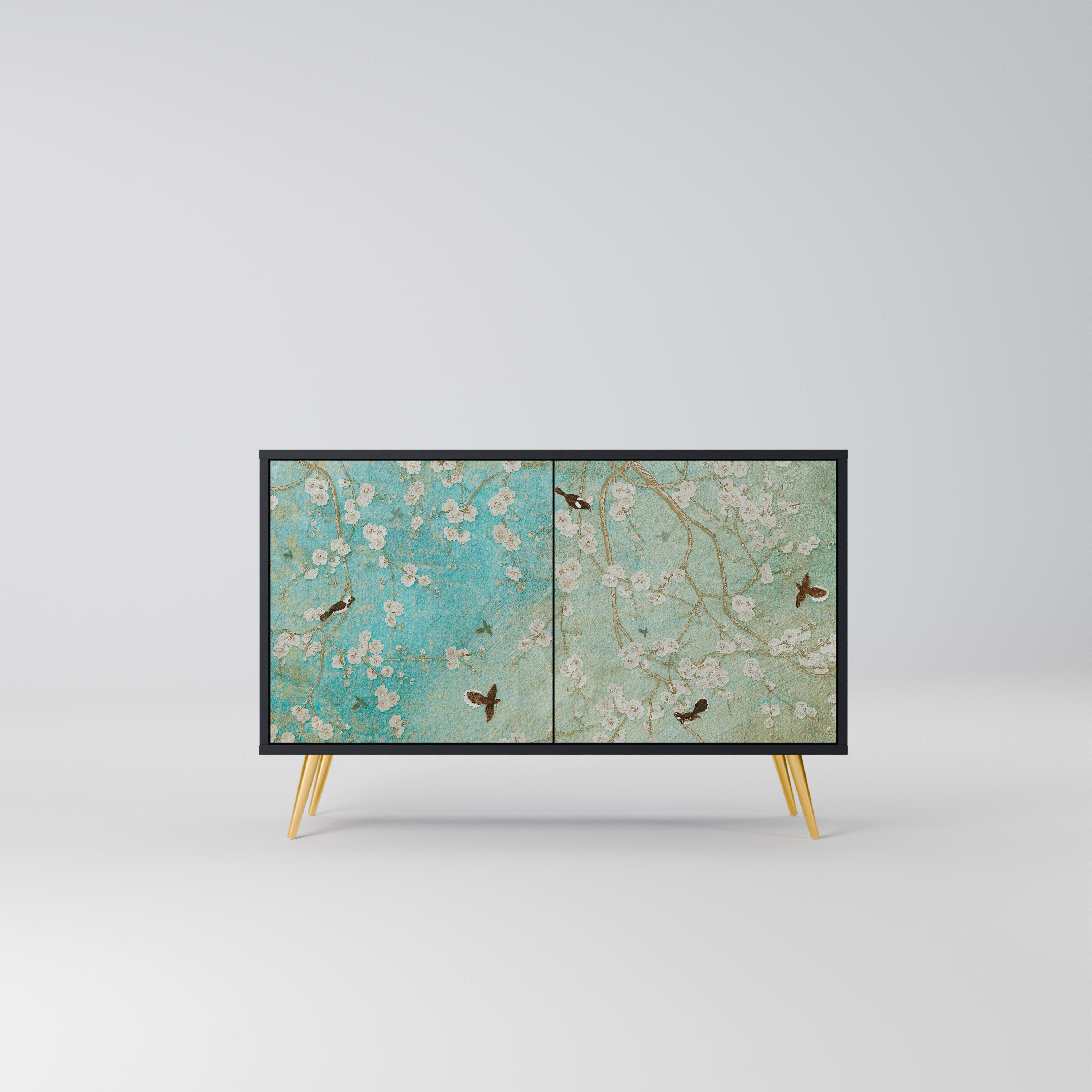 BLOOMING CHARM 2-Door Sideboard in Black Finish