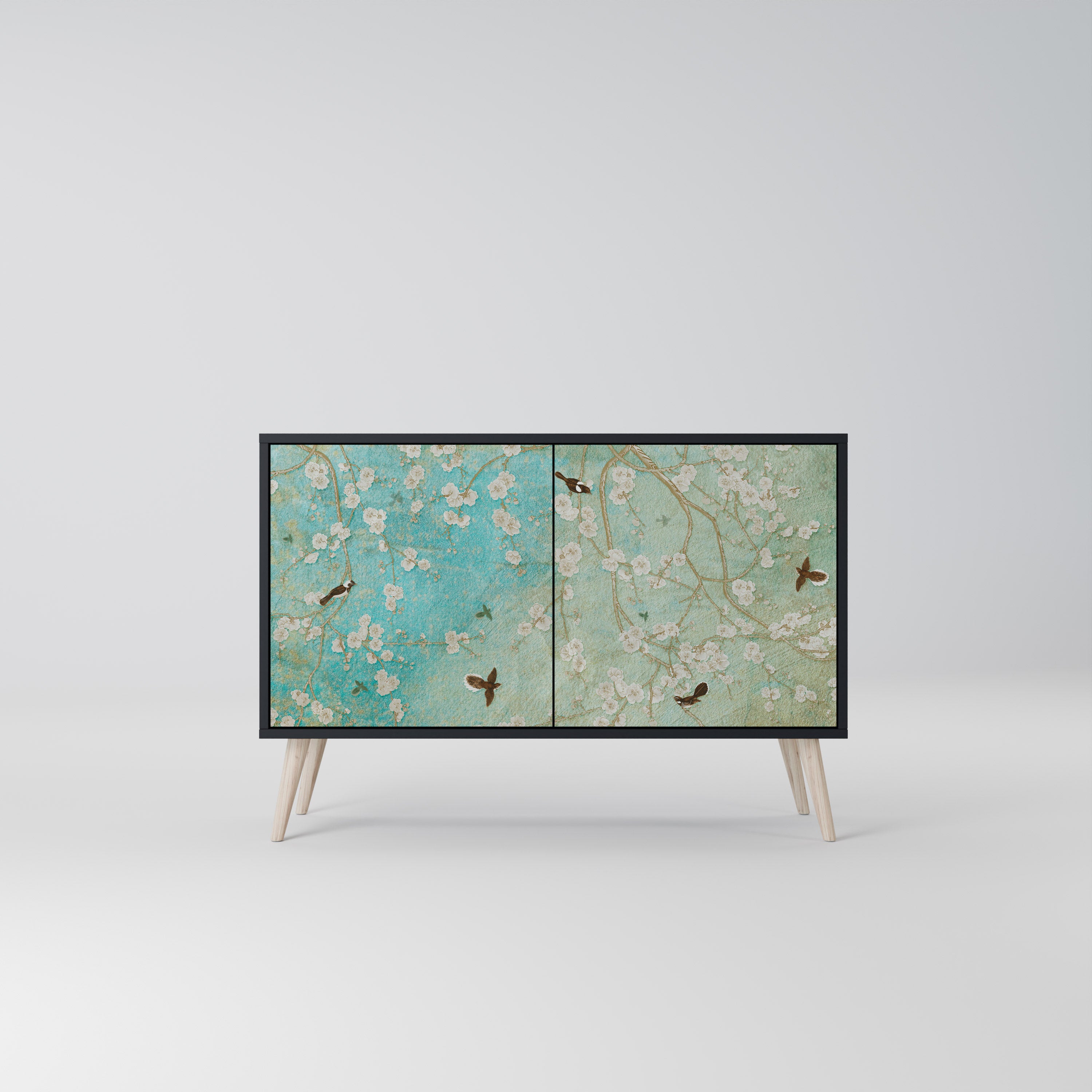 BLOOMING CHARM 2-Door Sideboard in Black Finish