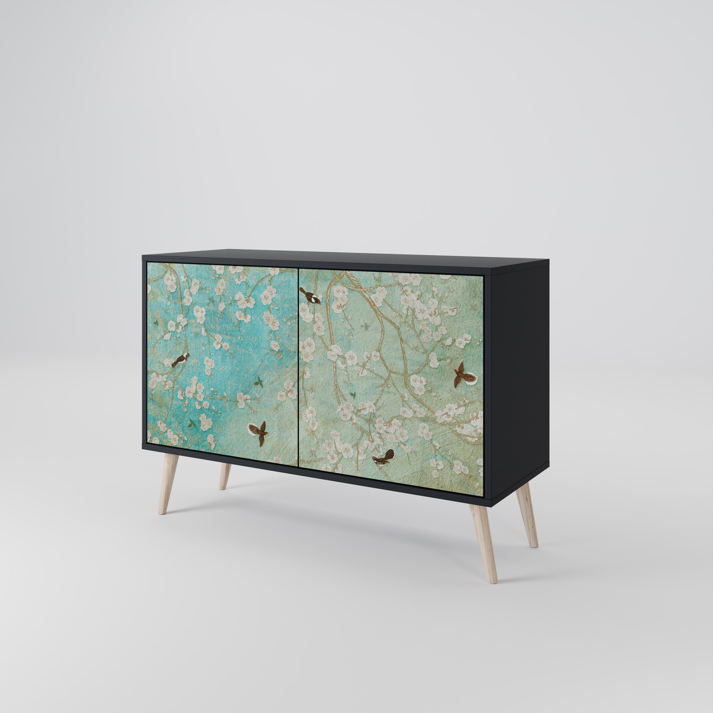 BLOOMING CHARM 2-Door Sideboard in Black Finish