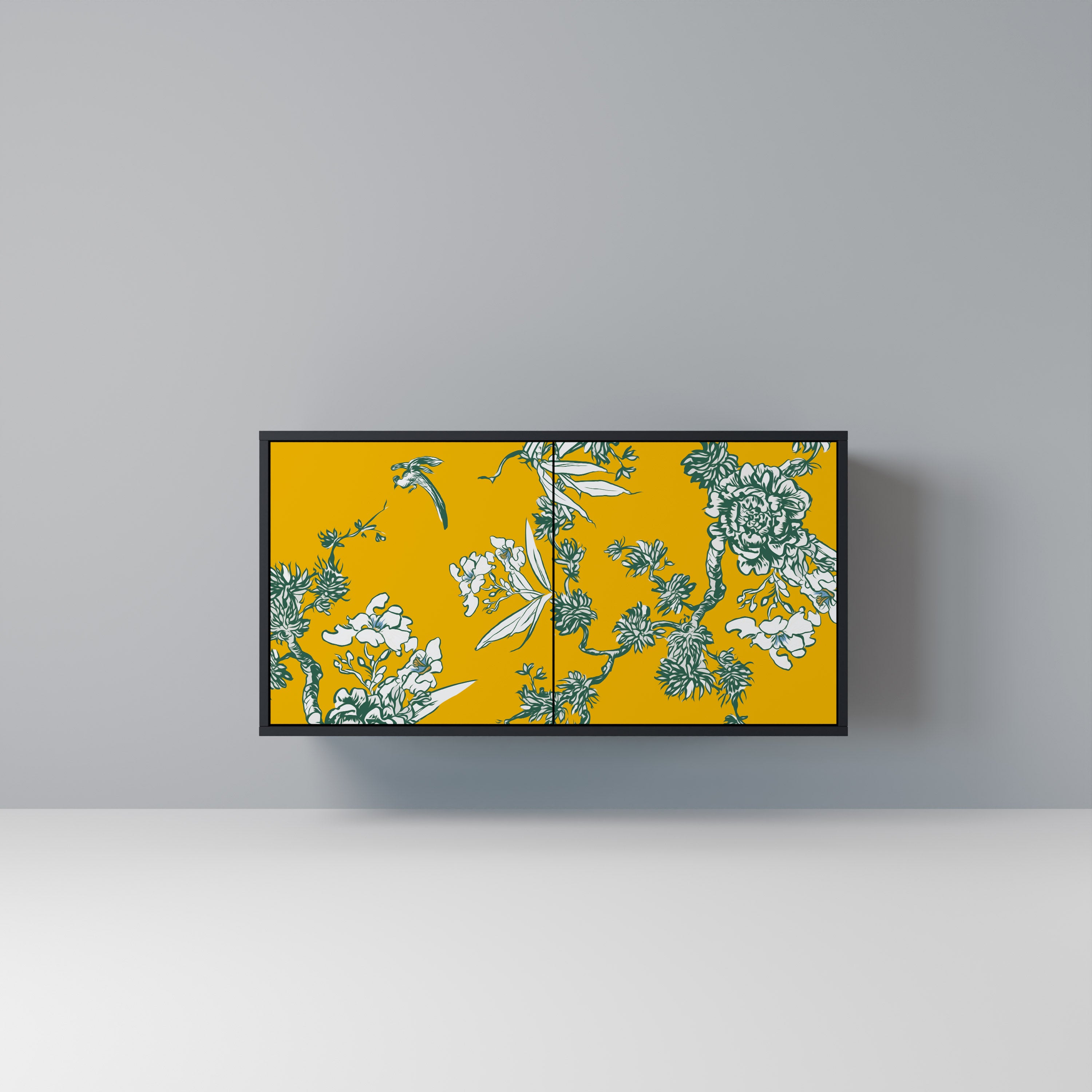 YELLOW CHINOISERIE 2-Door Sideboard in Black Finish