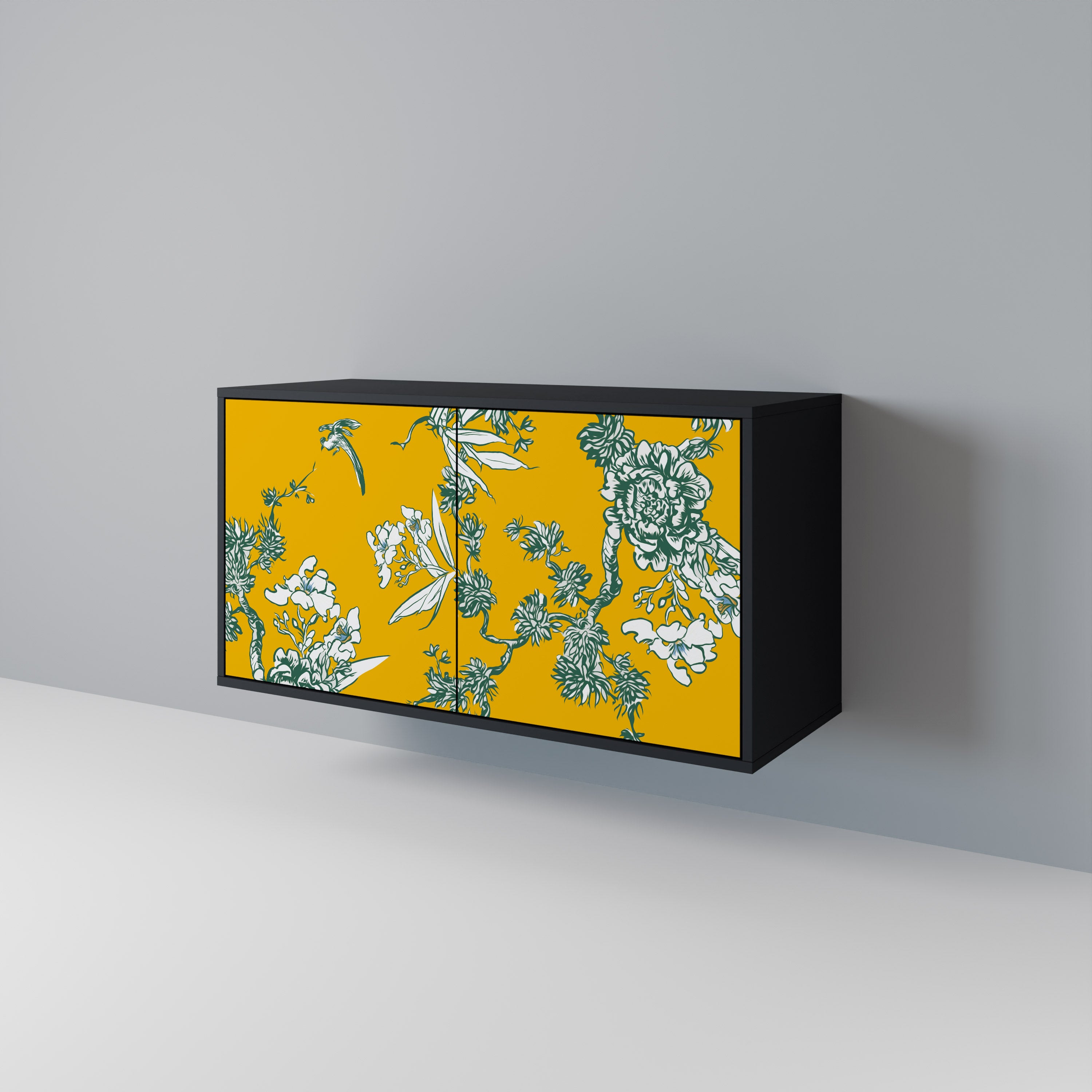 YELLOW CHINOISERIE 2-Door Sideboard in Black Finish