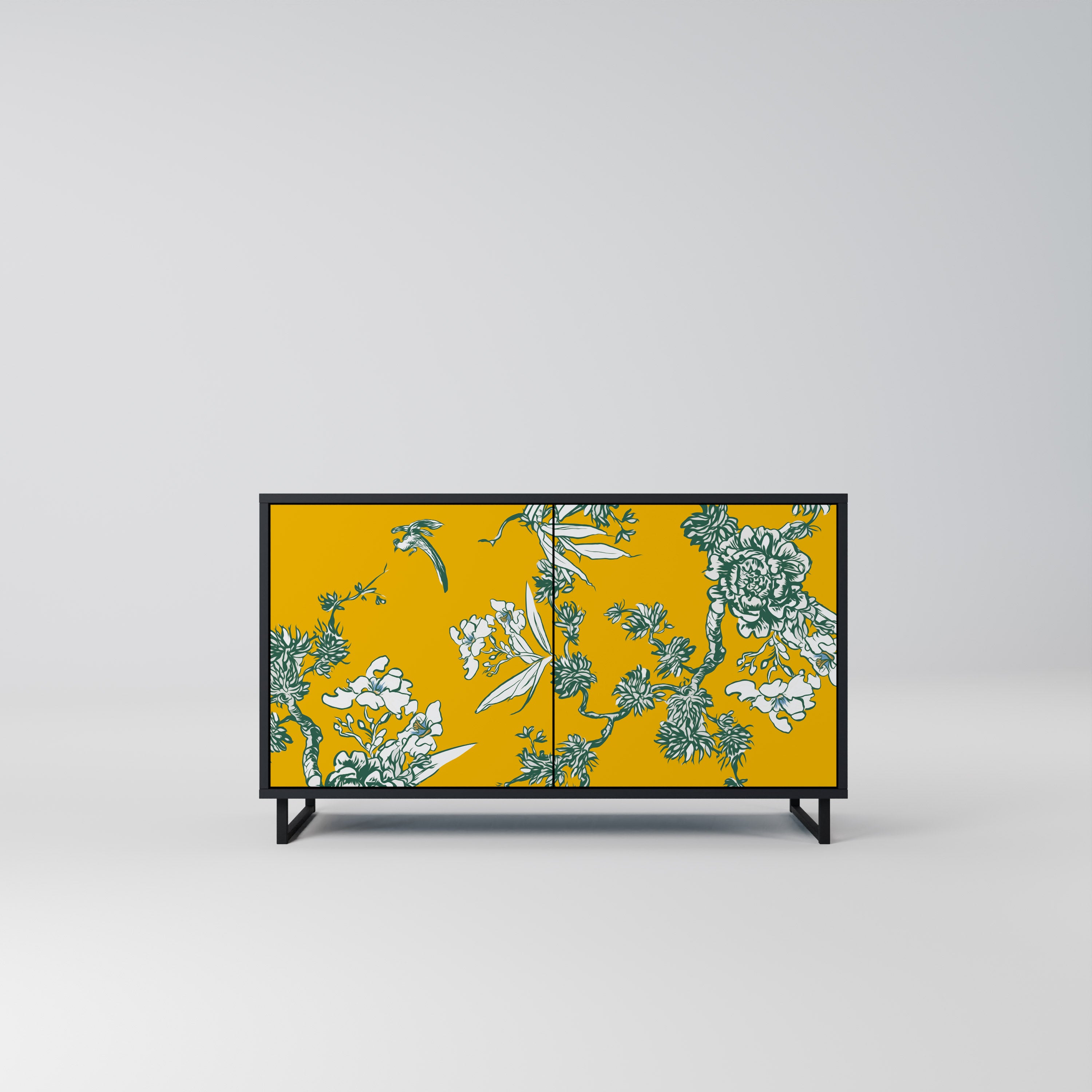 YELLOW CHINOISERIE 2-Door Sideboard in Black Finish