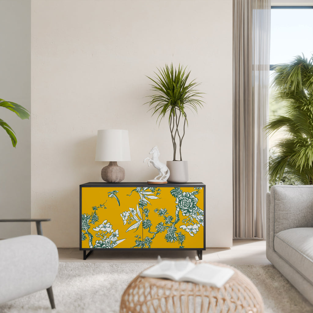 YELLOW CHINOISERIE 2-Door Sideboard in Black Finish
