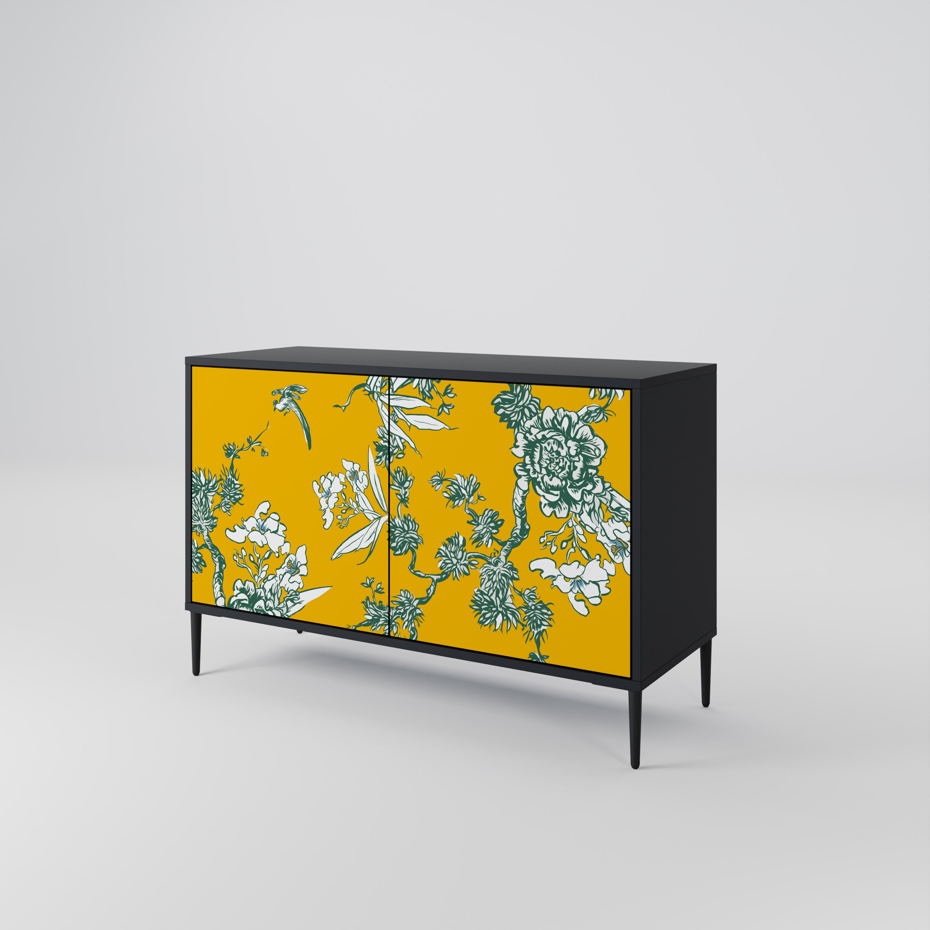 YELLOW CHINOISERIE 2-Door Sideboard in Black Finish
