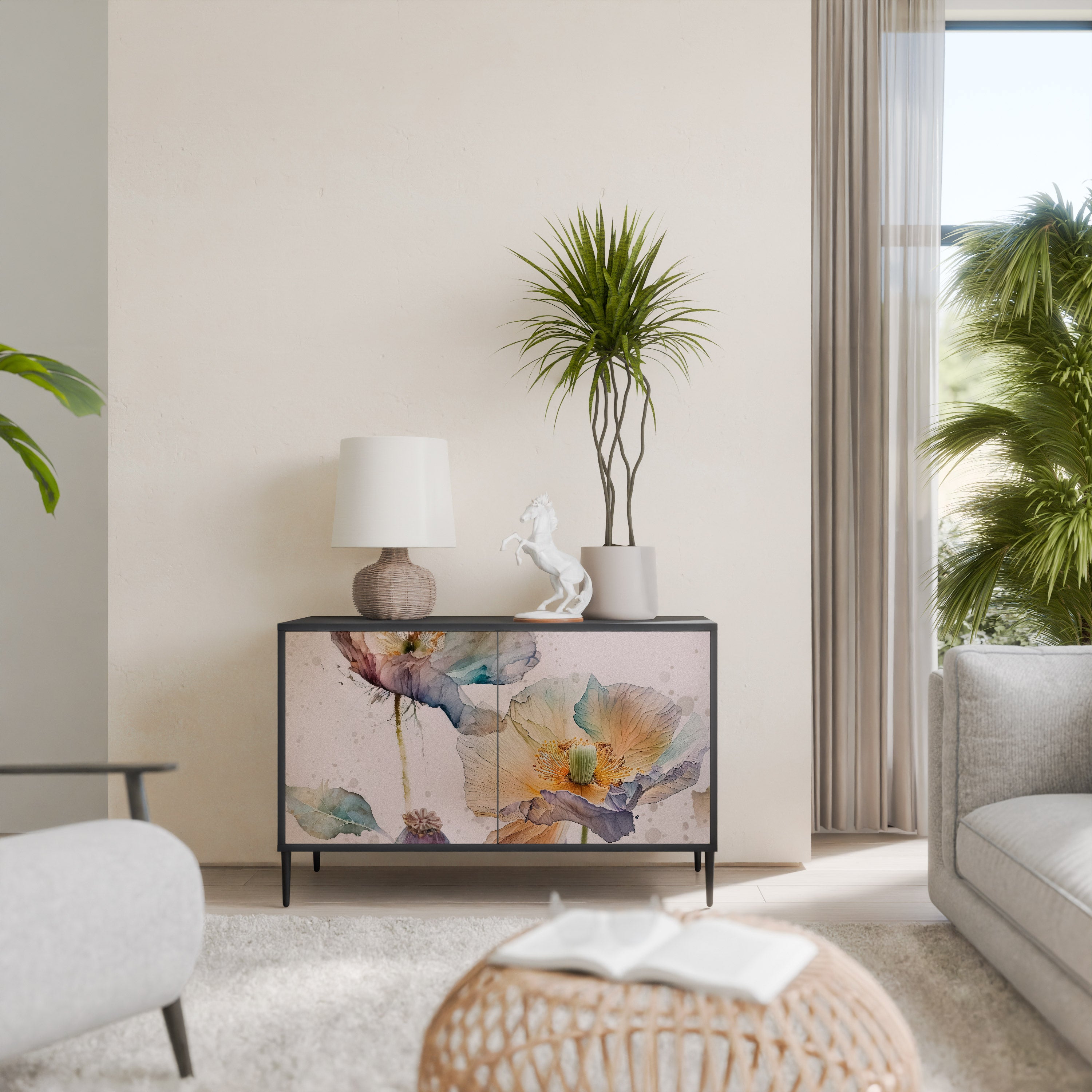 SOFTEN POPPY 2-Door Sideboard in Black Finish