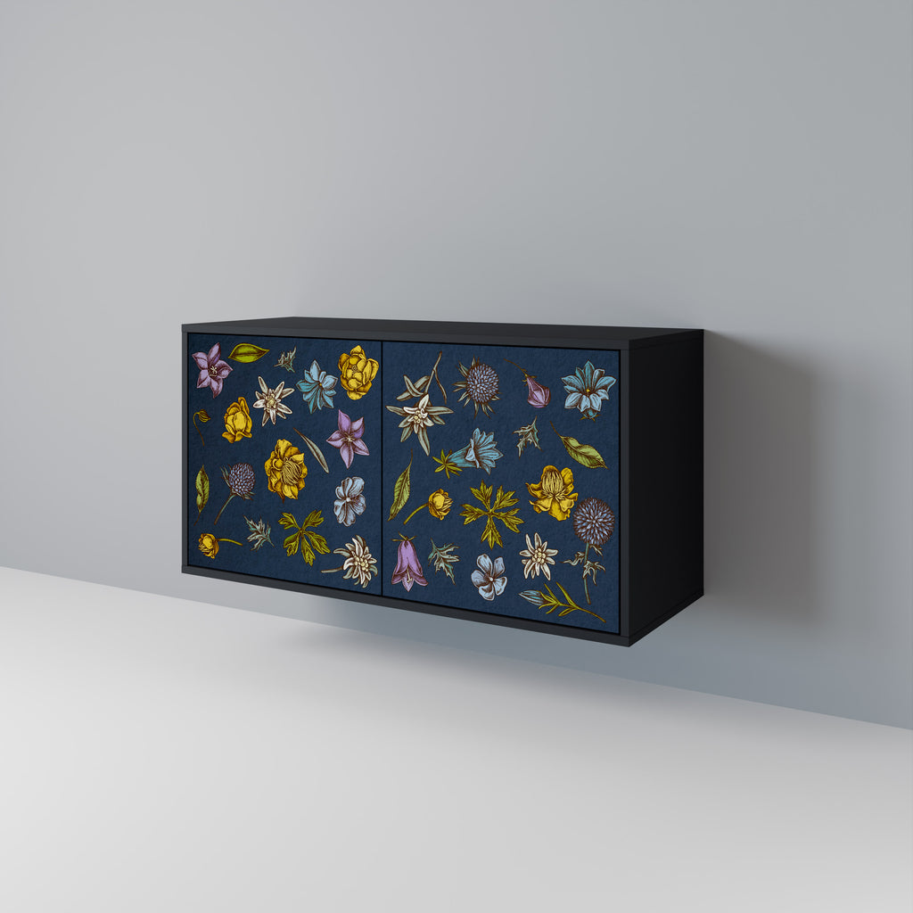 FLOWERS ON NAVY BLUE 2-Door Sideboard in Black Finish