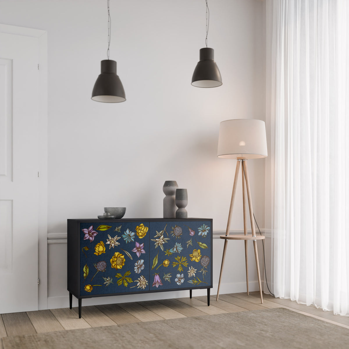 FLOWERS ON NAVY BLUE Aparador de 2 Puertas
