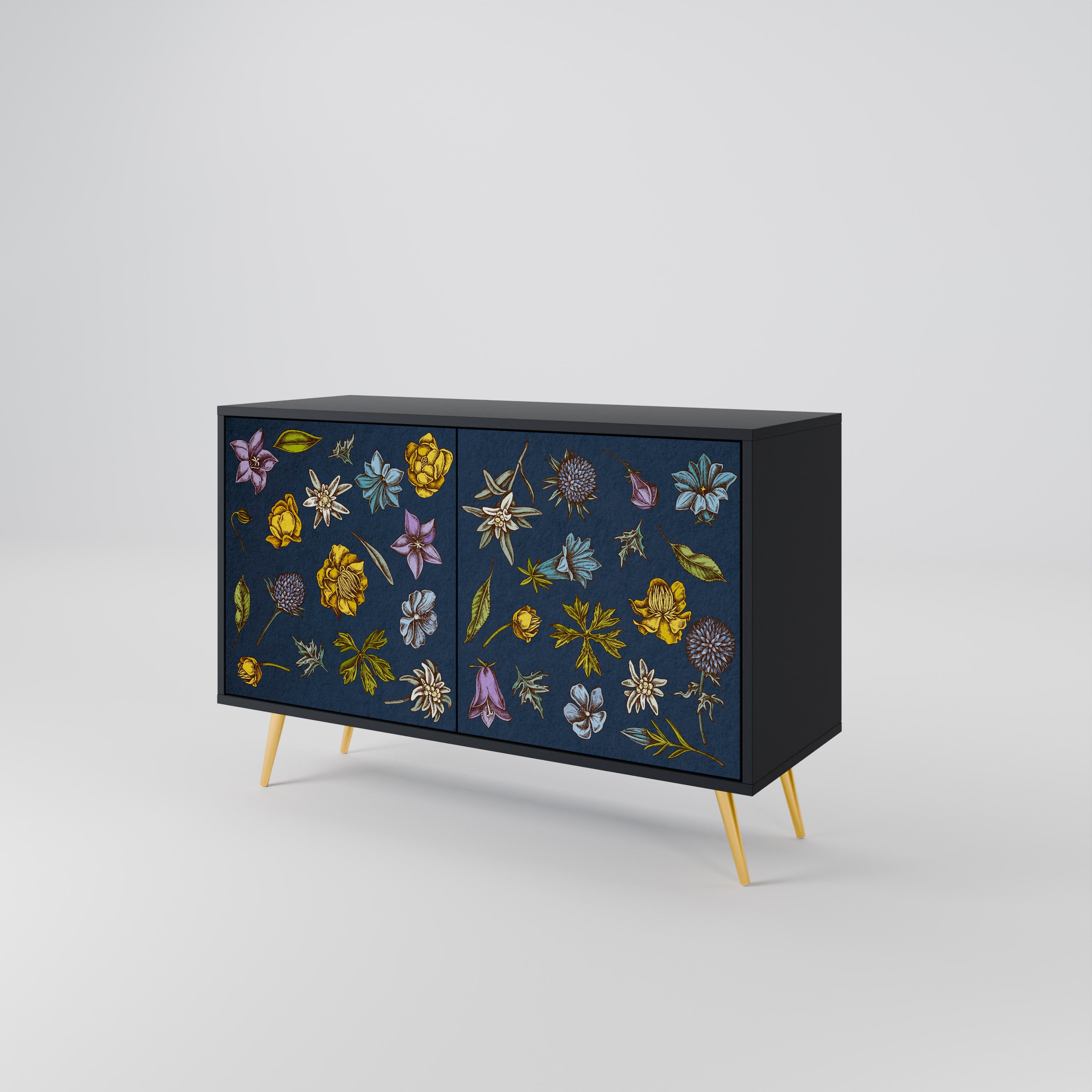 FLOWERS ON NAVY BLUE 2-Door Sideboard in Black Finish
