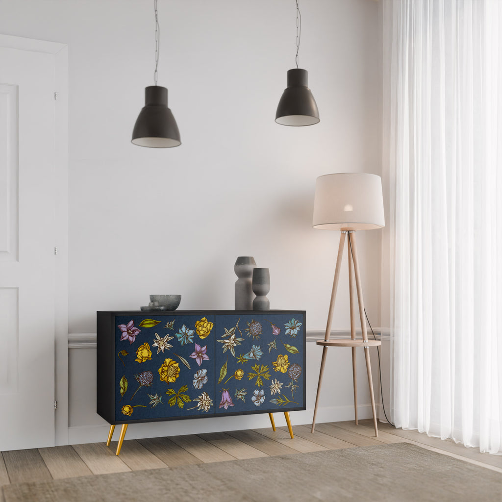 FLOWERS ON NAVY BLUE 2-Door Sideboard in Black Finish