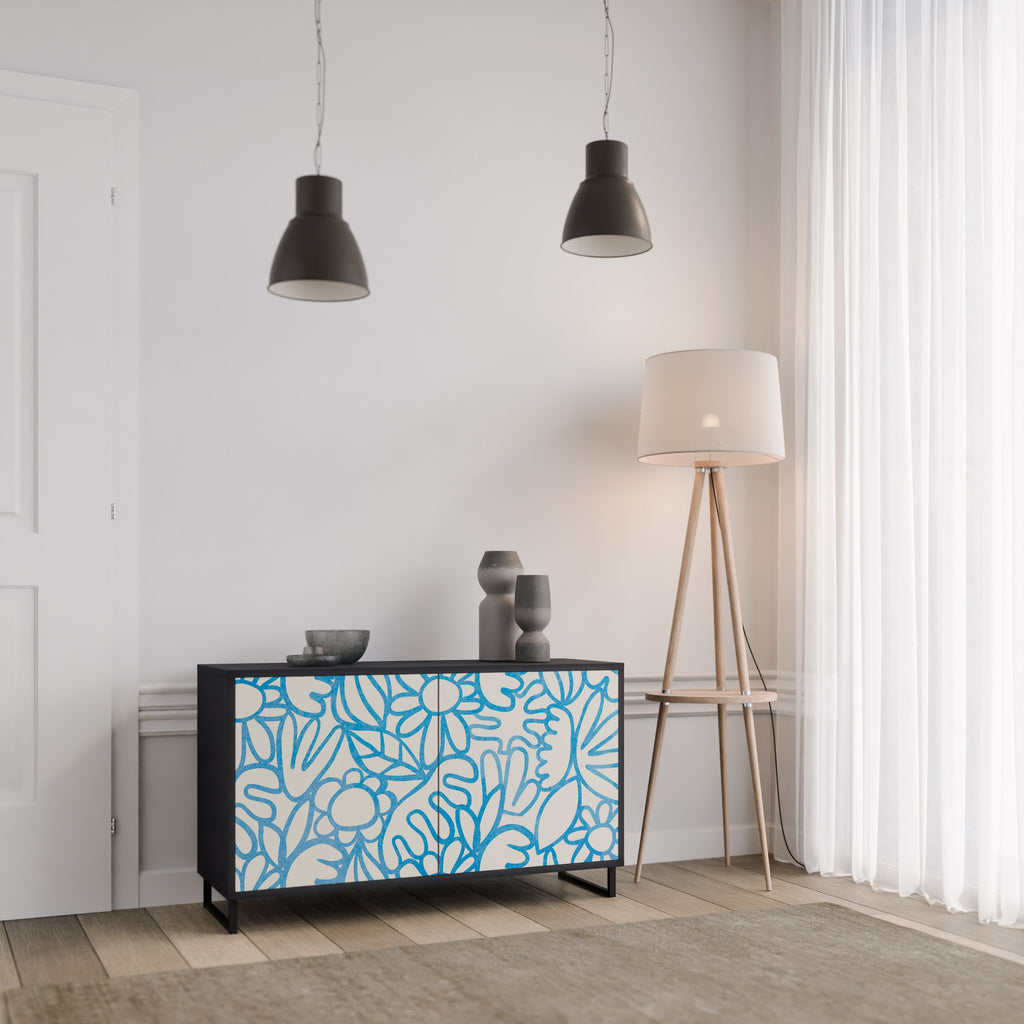 BLOOMY MORNING 2-Door Sideboard in Black Finish