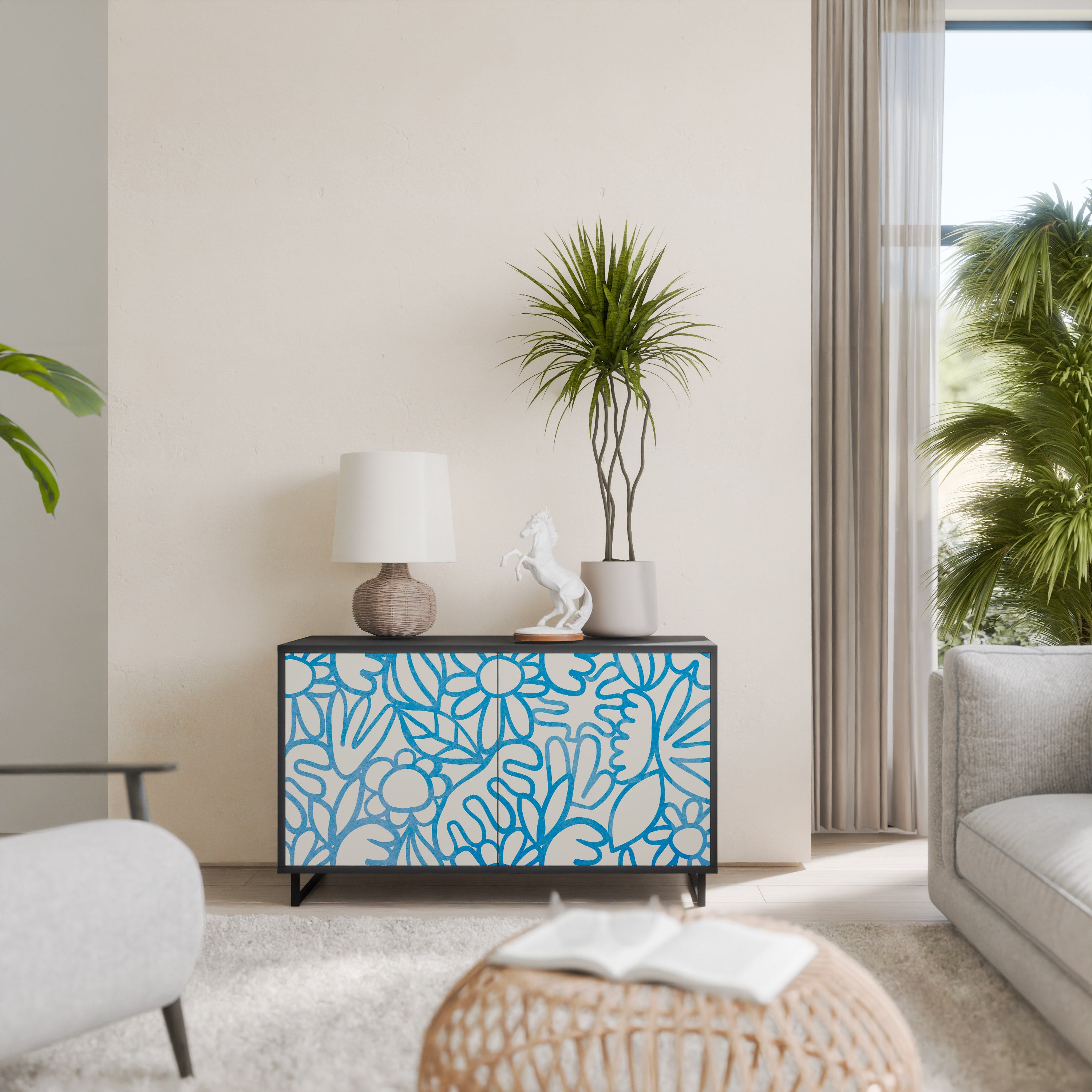 BLOOMY MORNING 2-Door Sideboard in Black Finish