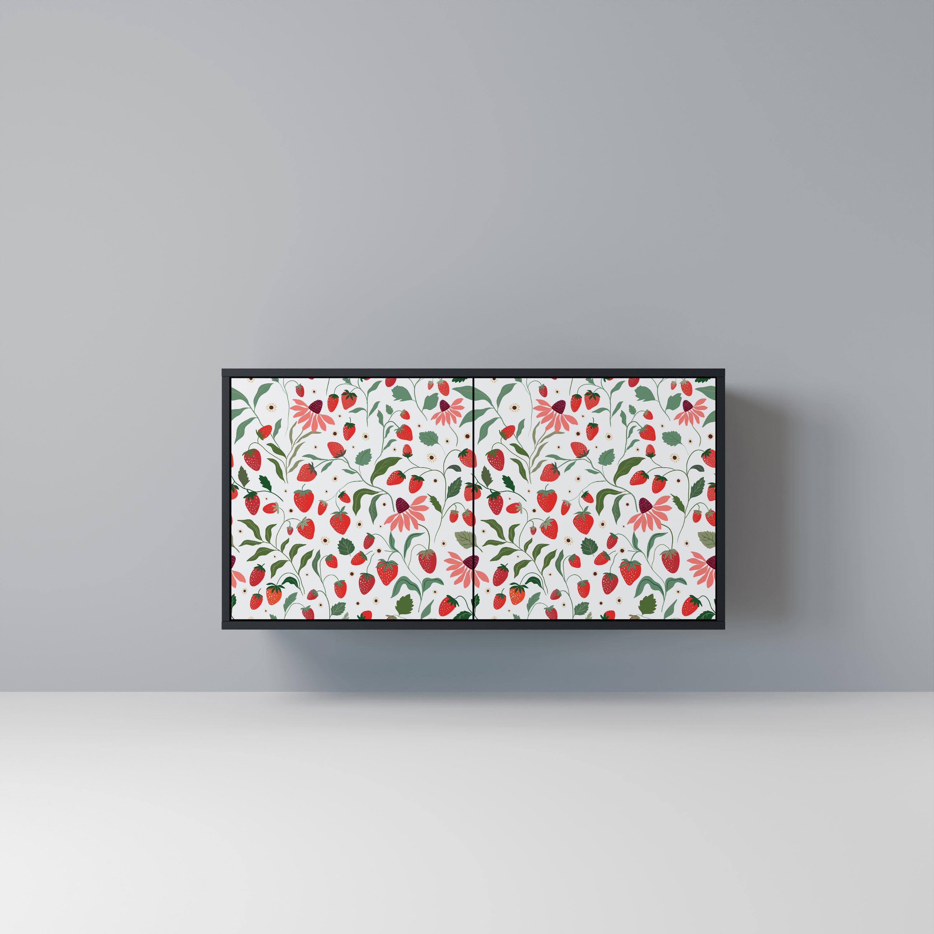 FLOWERS AND STRAWBERRIES 2-Door Sideboard in Black Finish