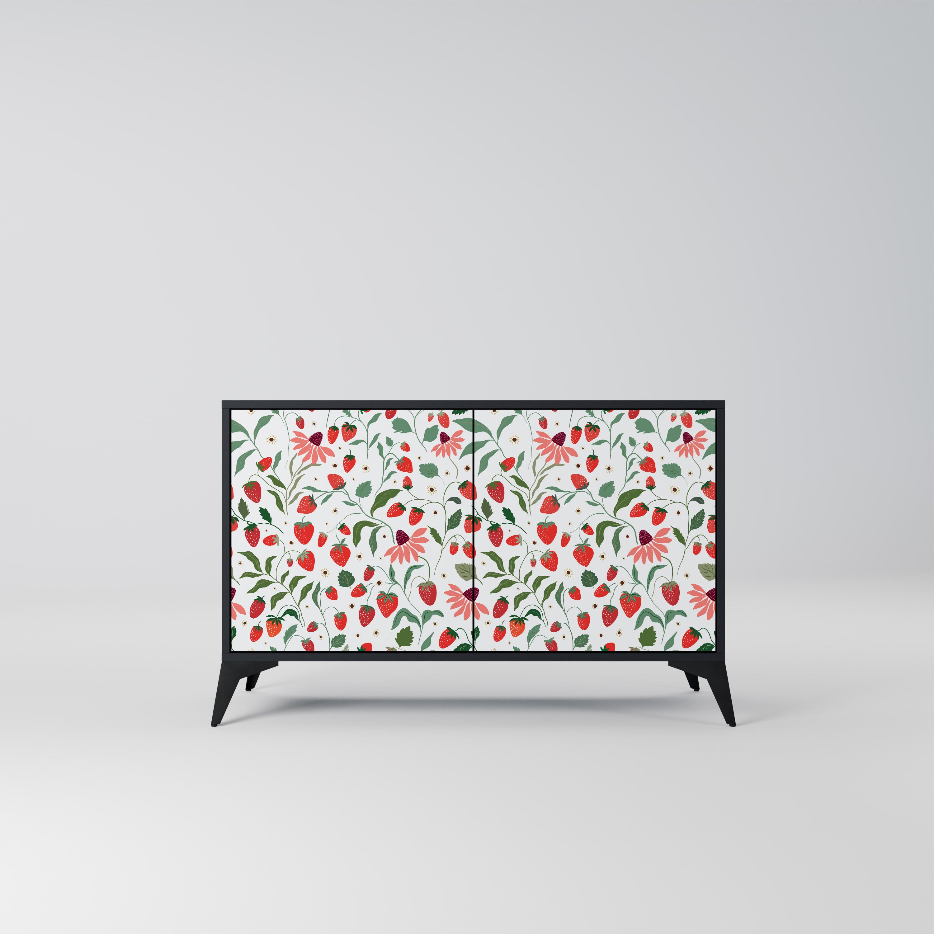 FLOWERS AND STRAWBERRIES 2-Door Sideboard in Black Finish