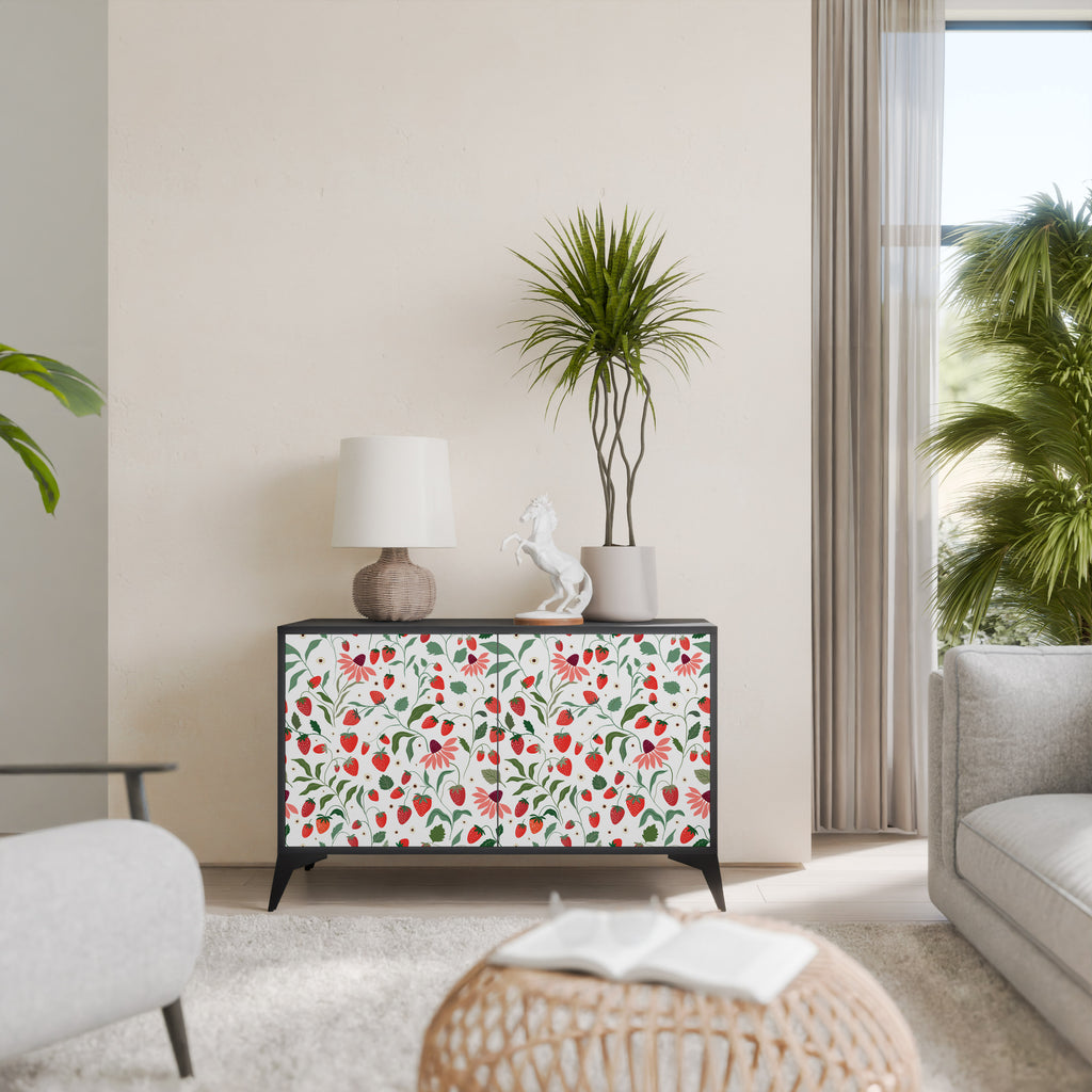 FLOWERS AND STRAWBERRIES 2-Door Sideboard in Black Finish