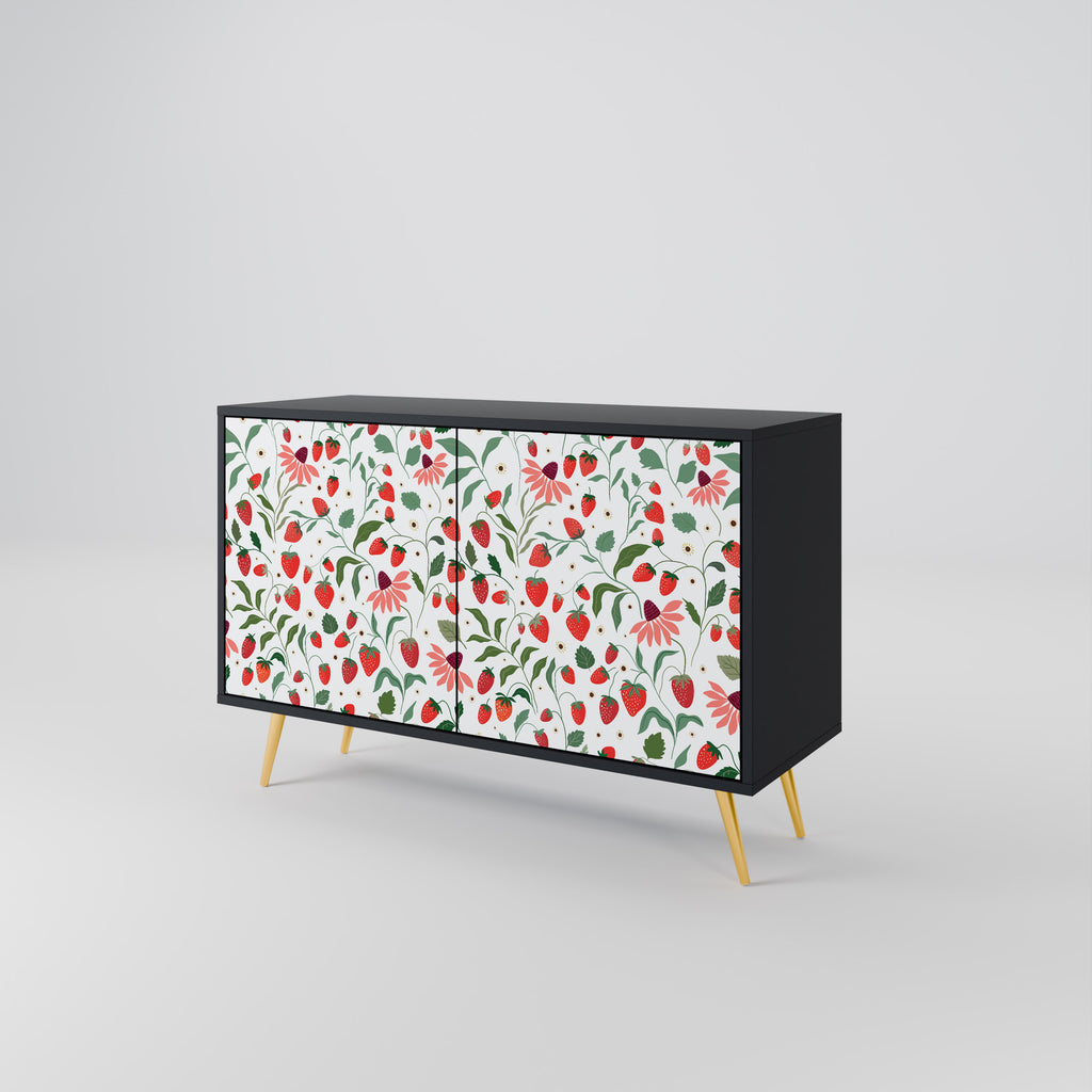 FLOWERS AND STRAWBERRIES 2-Door Sideboard in Black Finish